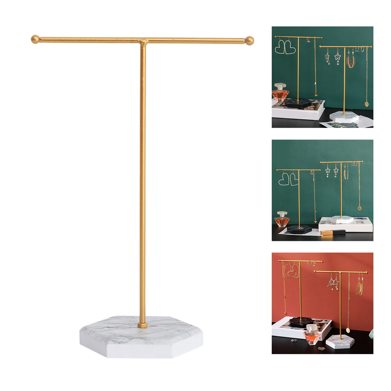 Metal Jewellery Stand Storage Gold Holder T-Bar Tower Show Rack for Ring Watch Necklace