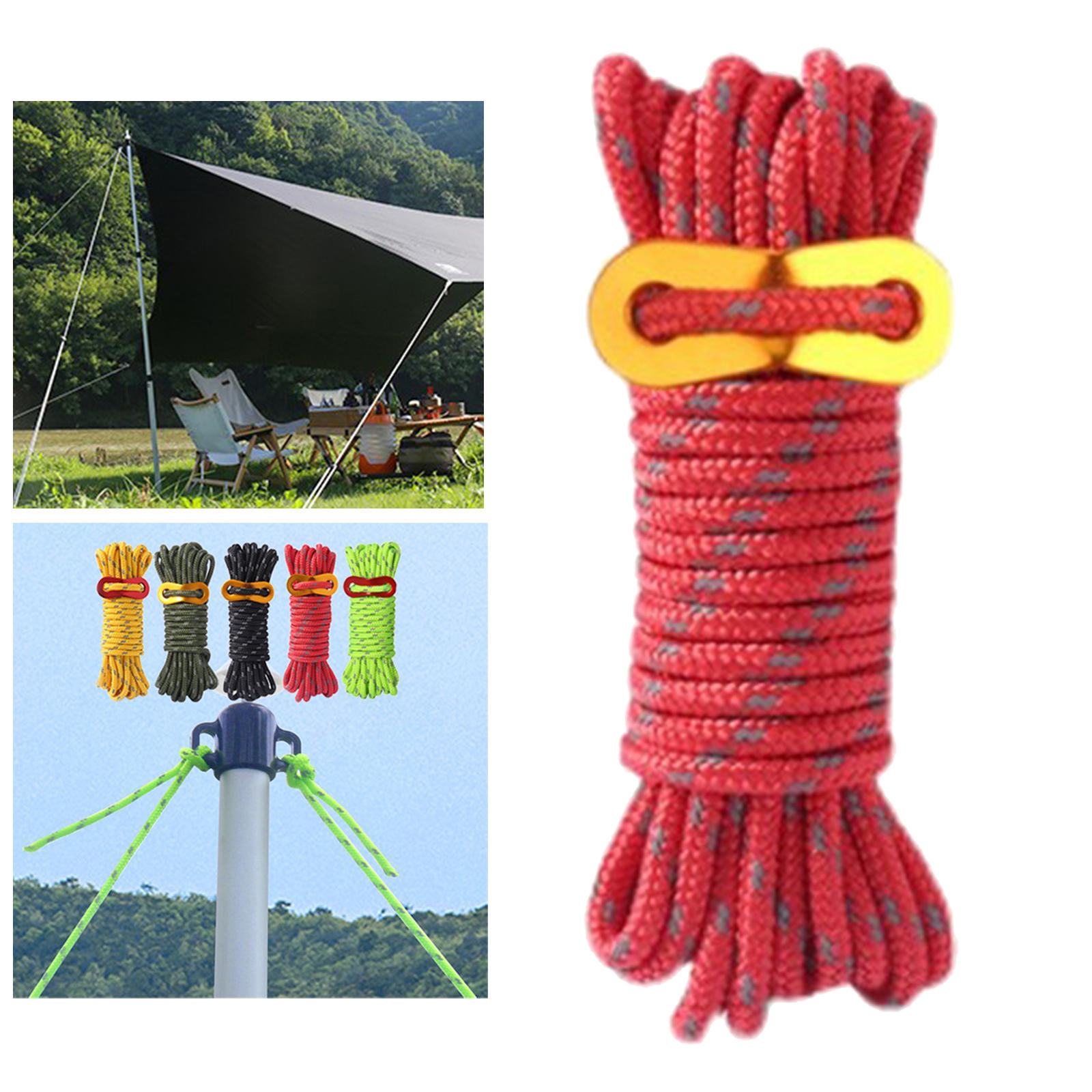 5mm Outdoor Guy Lines Tent Cords Camping Rope with Aluminum Guylines Adjuster Tensioner for Camping, Hiking, Backpacking