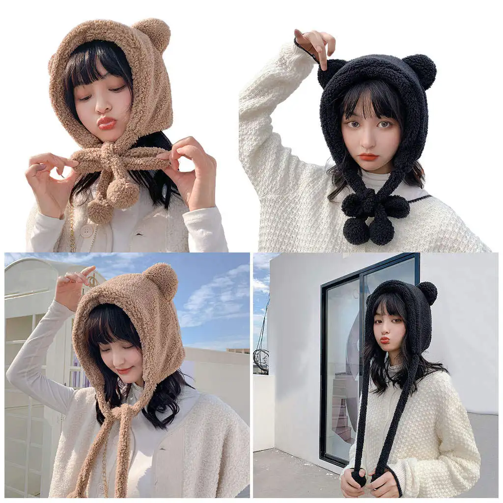 Solid Bear Ear Hat Novelty Funny Ear Protection for Spring Autumn Girl Female Student