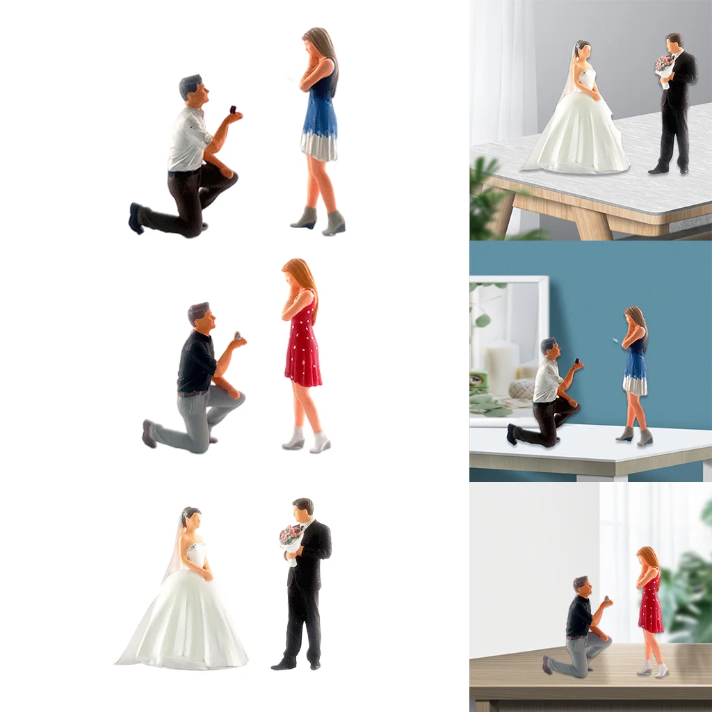 2x 1/64 Hand Painted Model Characters Tiny Resin Wedding Doll Building Layout Model