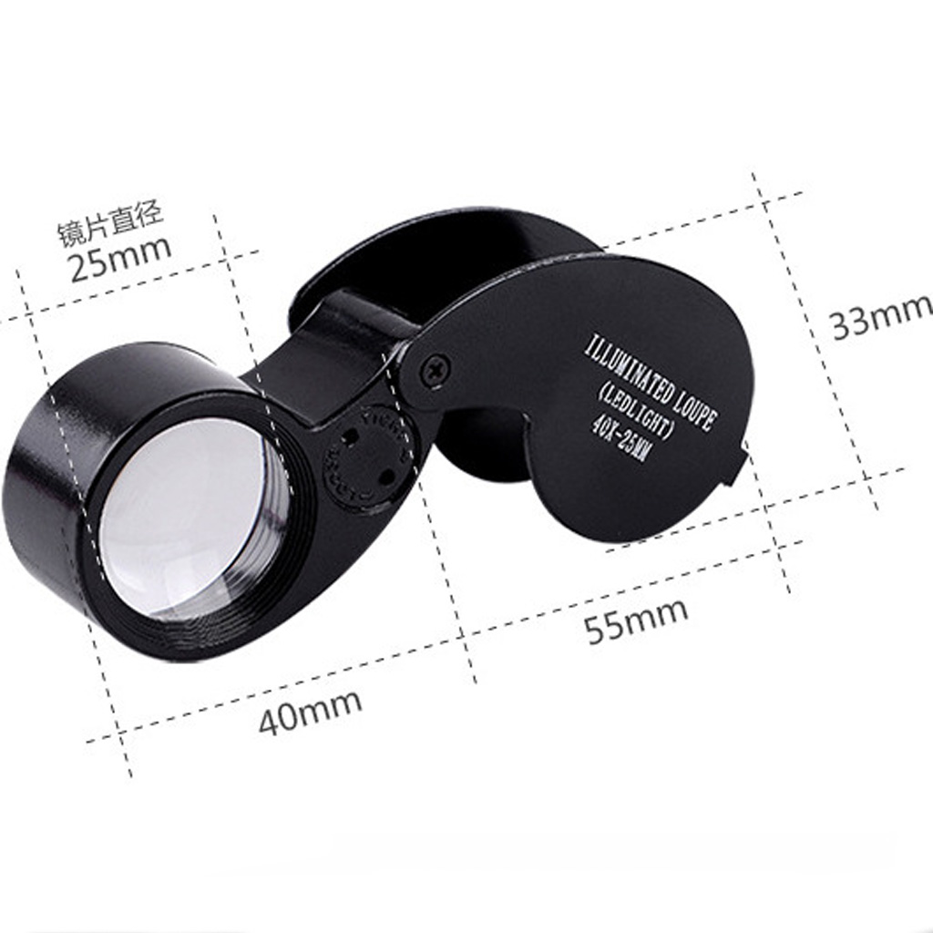 40X 25 mm Illuminated Jeweler LED Loupe Magnifier with Metal Construction and Optical Glass Jewelry Tools Black