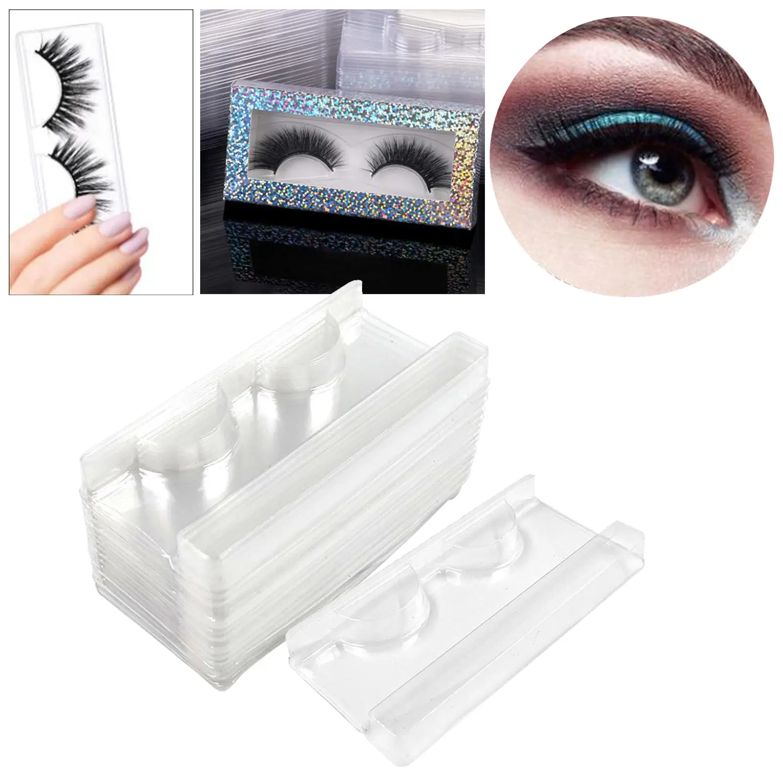 50Pcs Eyelash Trays Plastic Large False Eyelash Packaging Box for Makeup Home use Beauty Salons Cosmetic Container Women Girls