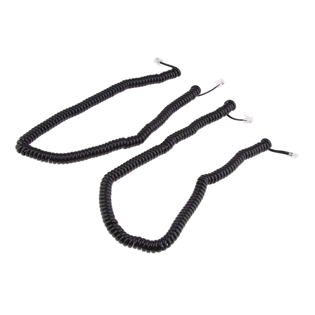 2Piece Telephone Handset Cord Cable Spiral Coiled Length 2.53 to 16.4ft