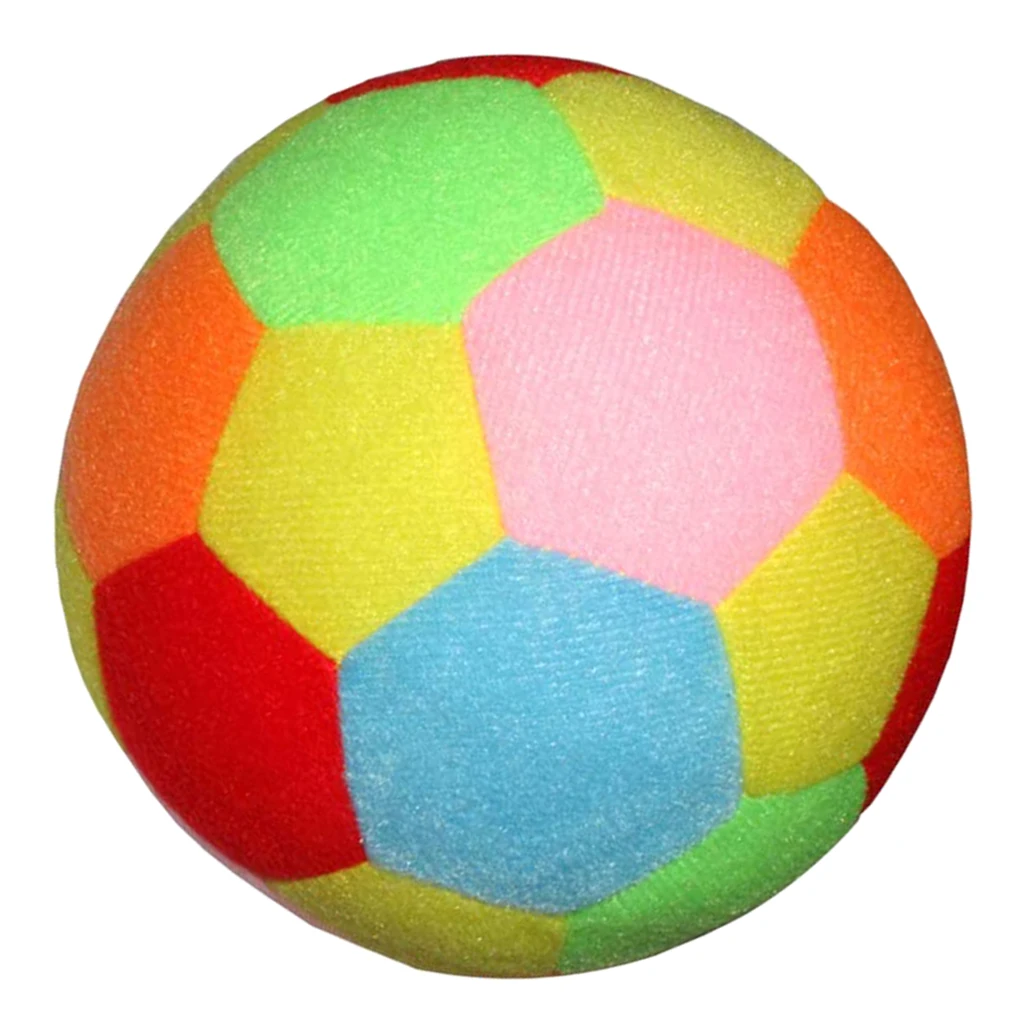 Soft Plush Stuffed Rainbow Football with Gentle Rattle - Cotton-filled Soccer Ball for Baby Kid Indoor Outdoor Toys