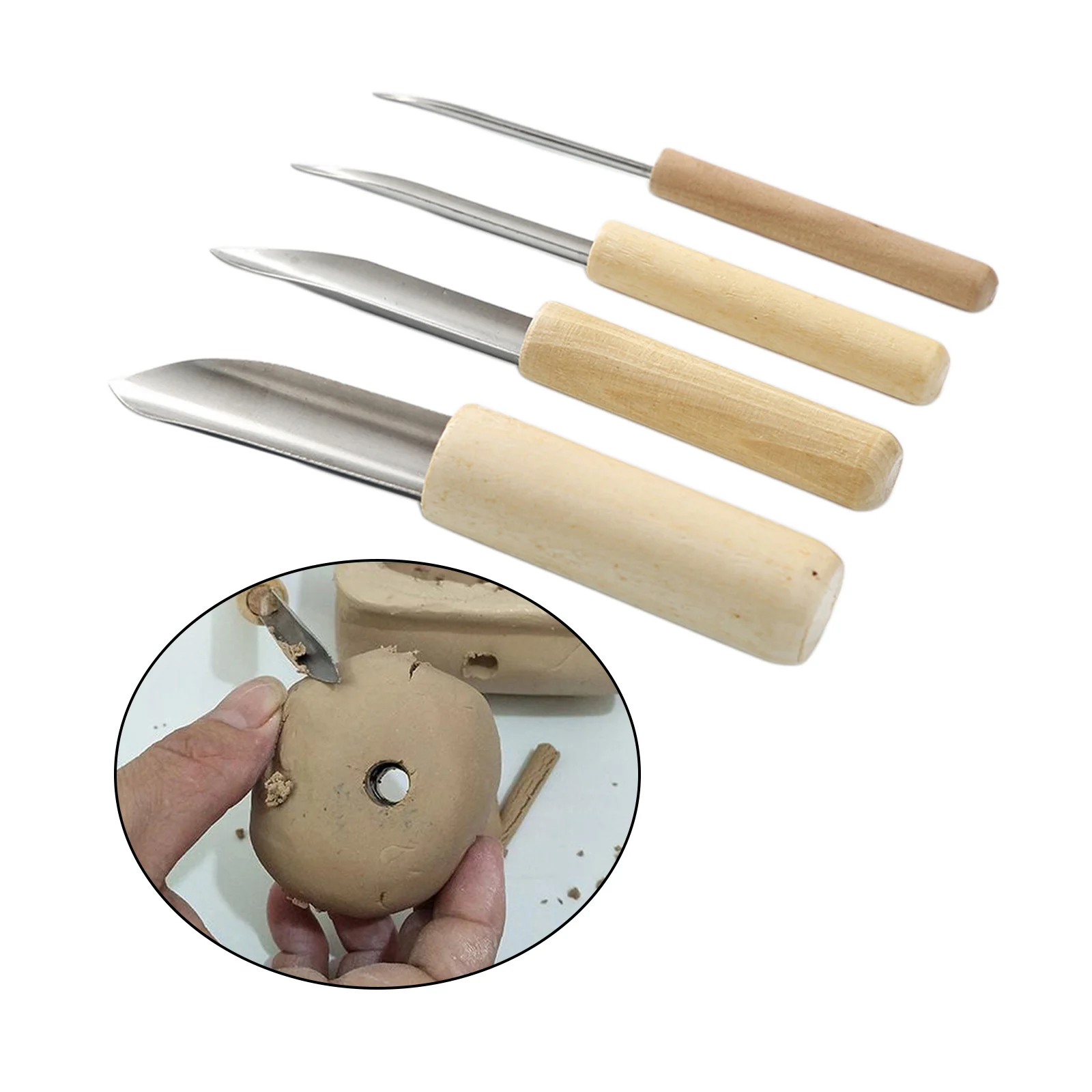 4x Pro Clay Hole Cutters Punch Circle Pottery Clay Sculpture Wooden Drawing Polymer Marking Drilling Student Ceramic Tool