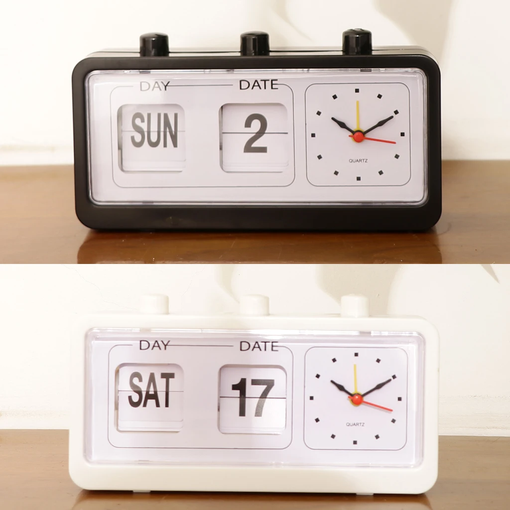 Retro Flip Alarm Clock Desk Top Beside Clock with Calendar Display Home Room Decor Kids Children Gifts