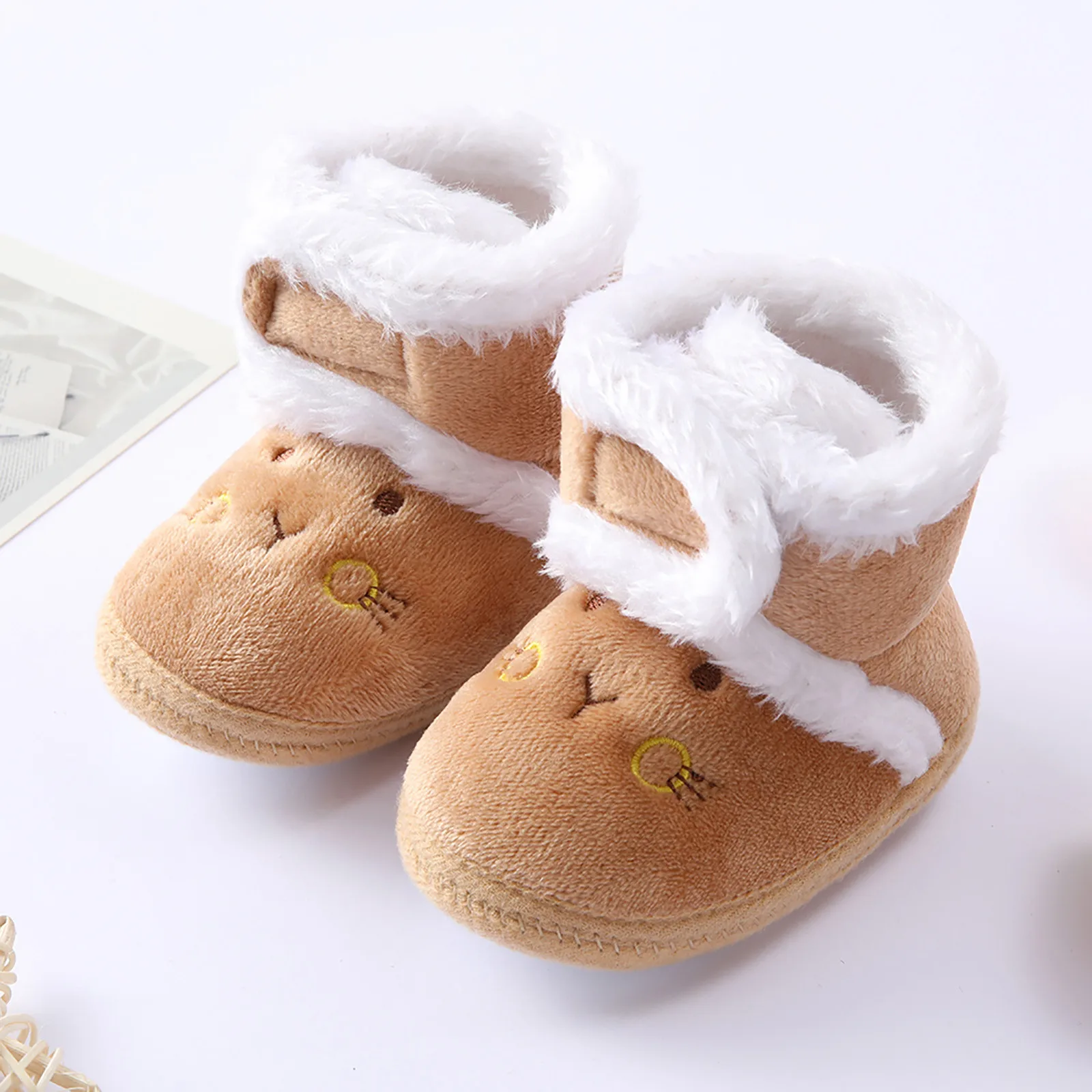 Tcesud Unisex Baby Boys Girls Cozy Fleece Winter Warm Snow Boots Knit Soft Fur Newborn Infant First Walkers Slippers Shoes 