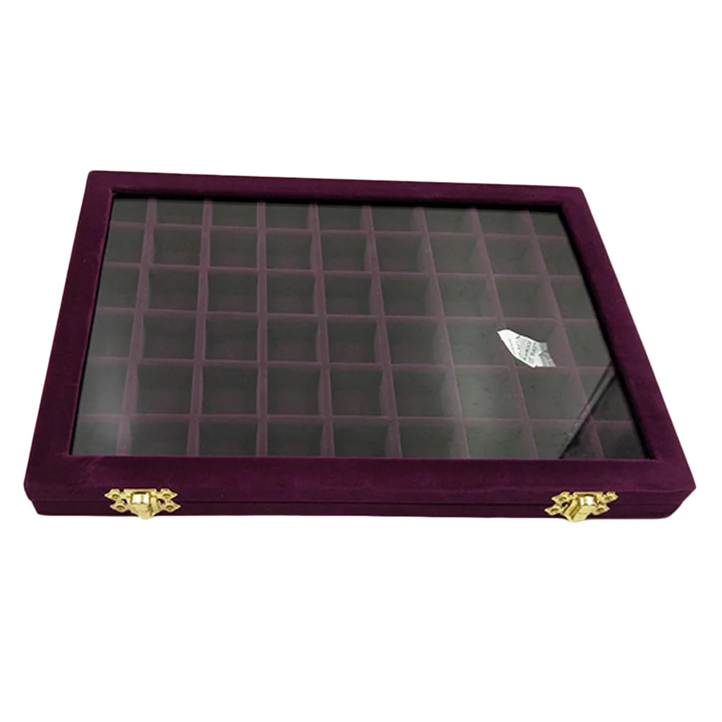 Velvet Stackable Jewelry Organizer Trays Display Case Drawer Storage with Removable Compartment Dividers and a Glass Lid