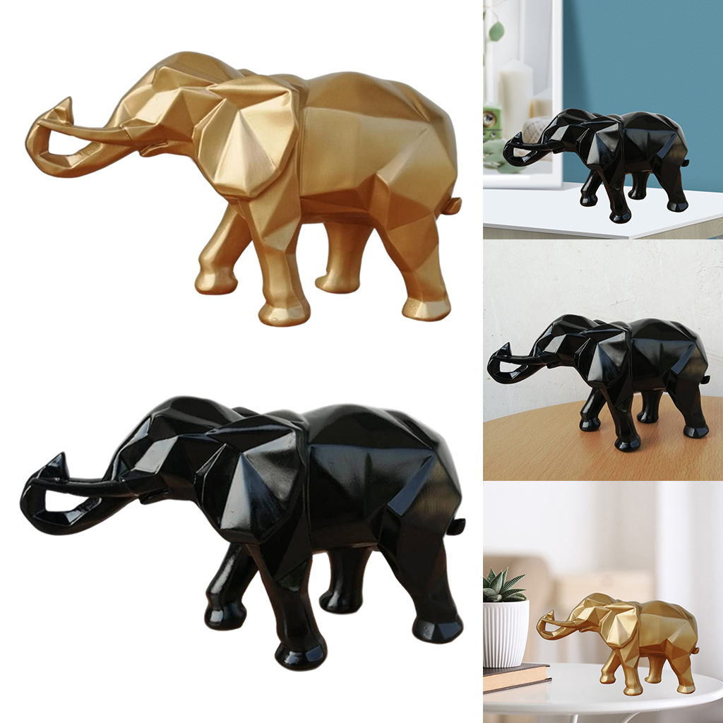 Modern Abstract Resin Elephant Statue Figurine Decorative Desktop Table Centerpieces Geometry Sculpture Indoor Home Office Decor