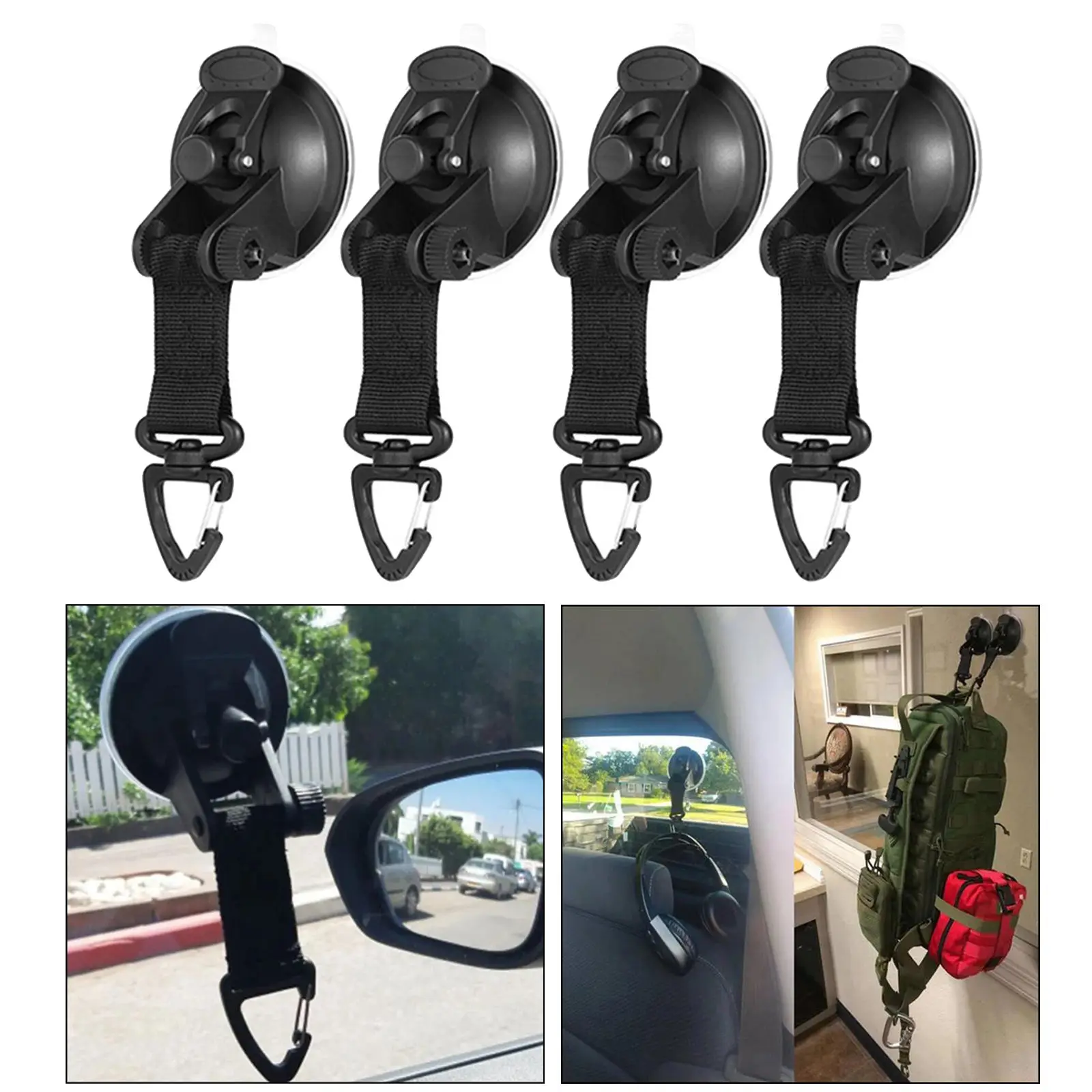 Suction Cup with D Ring, 4pcs Heavy Duty Suction Cup Anchor with Securing Hook Tie Down, for Car Side Awning Boat Camping Tarp