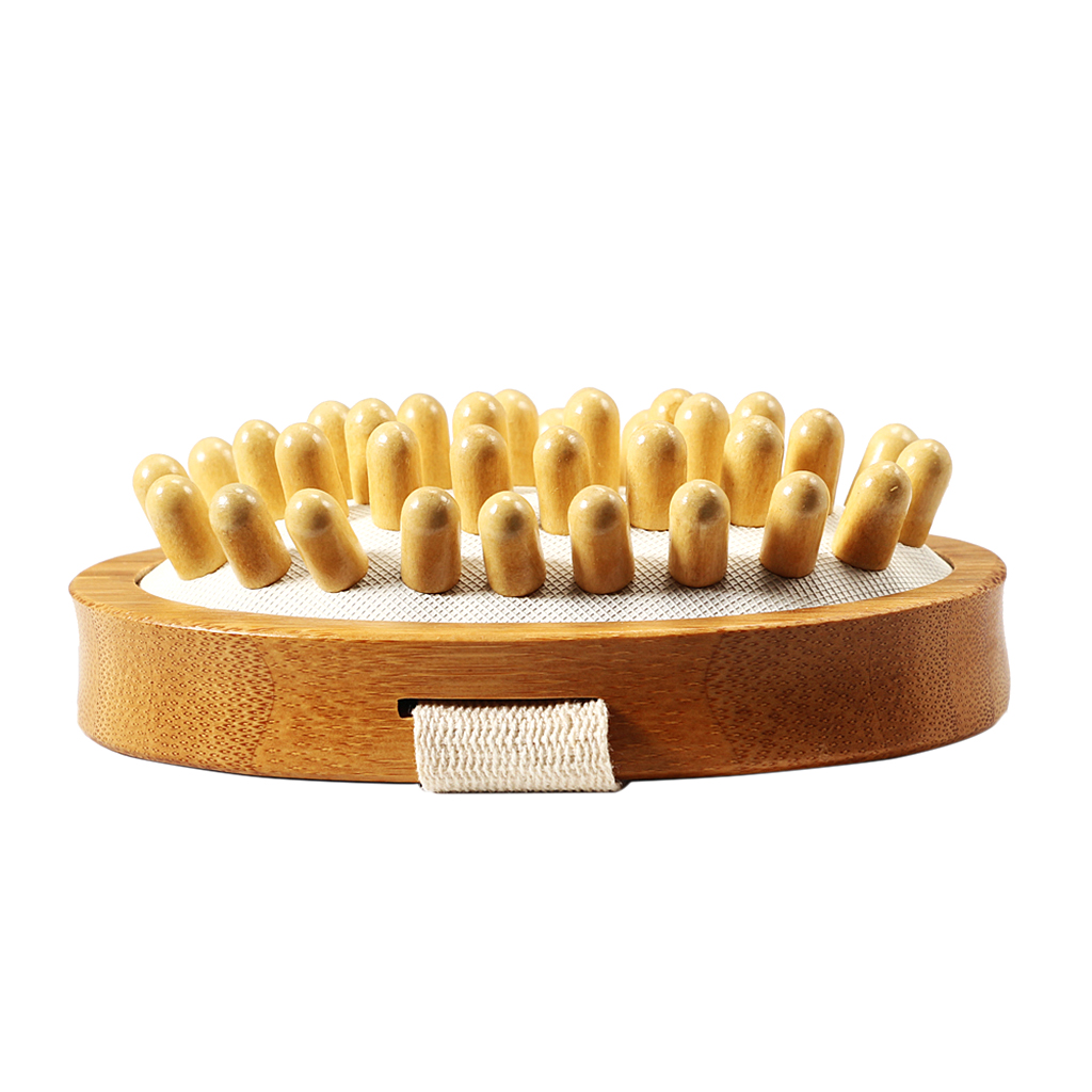 Natural Wood Anti Cellulite Massage Brush Fat Remover Massager w/ Hand Strap