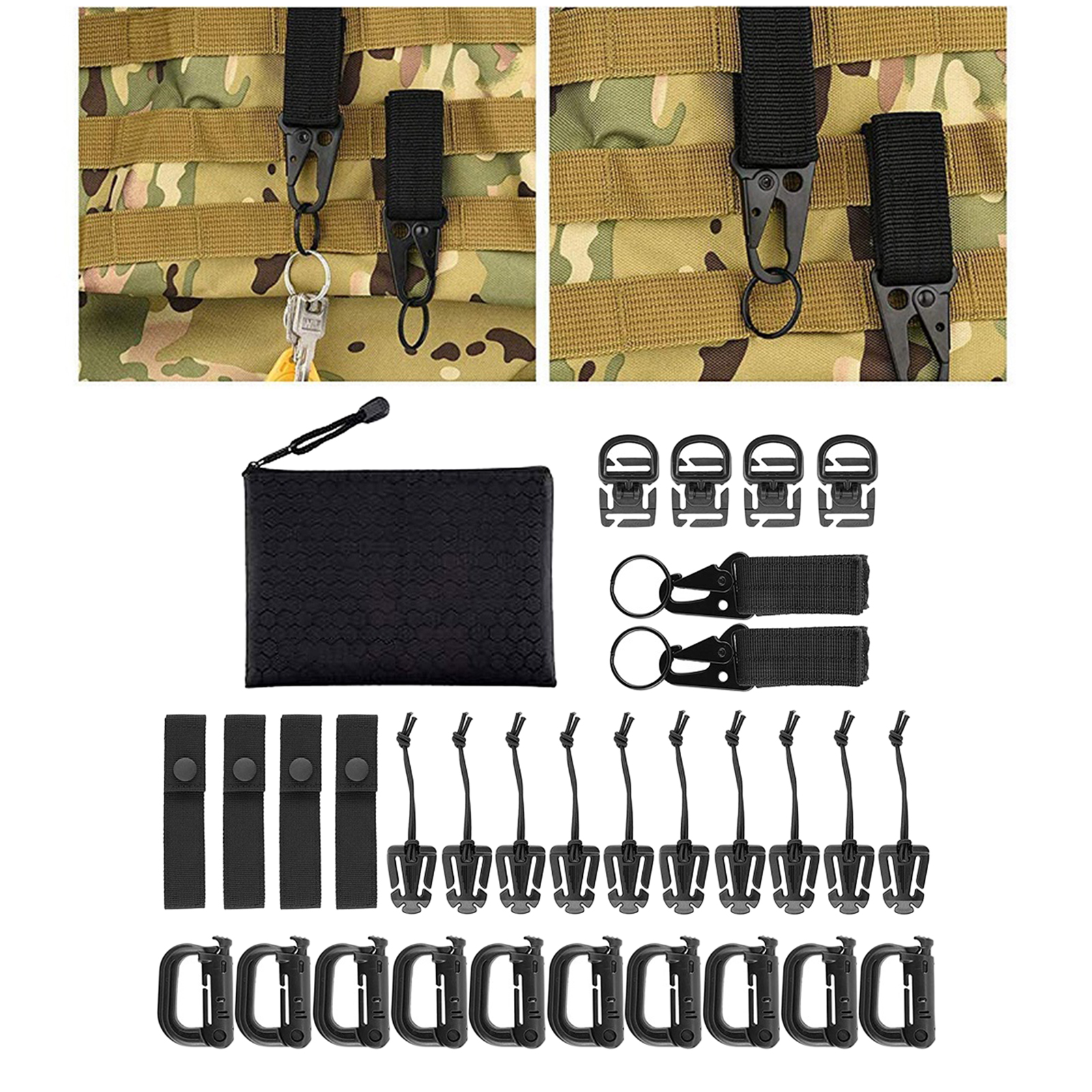 30Pcs Molle Attachments Tactical Belt 360 Rotation Gear Clip MOD Strap