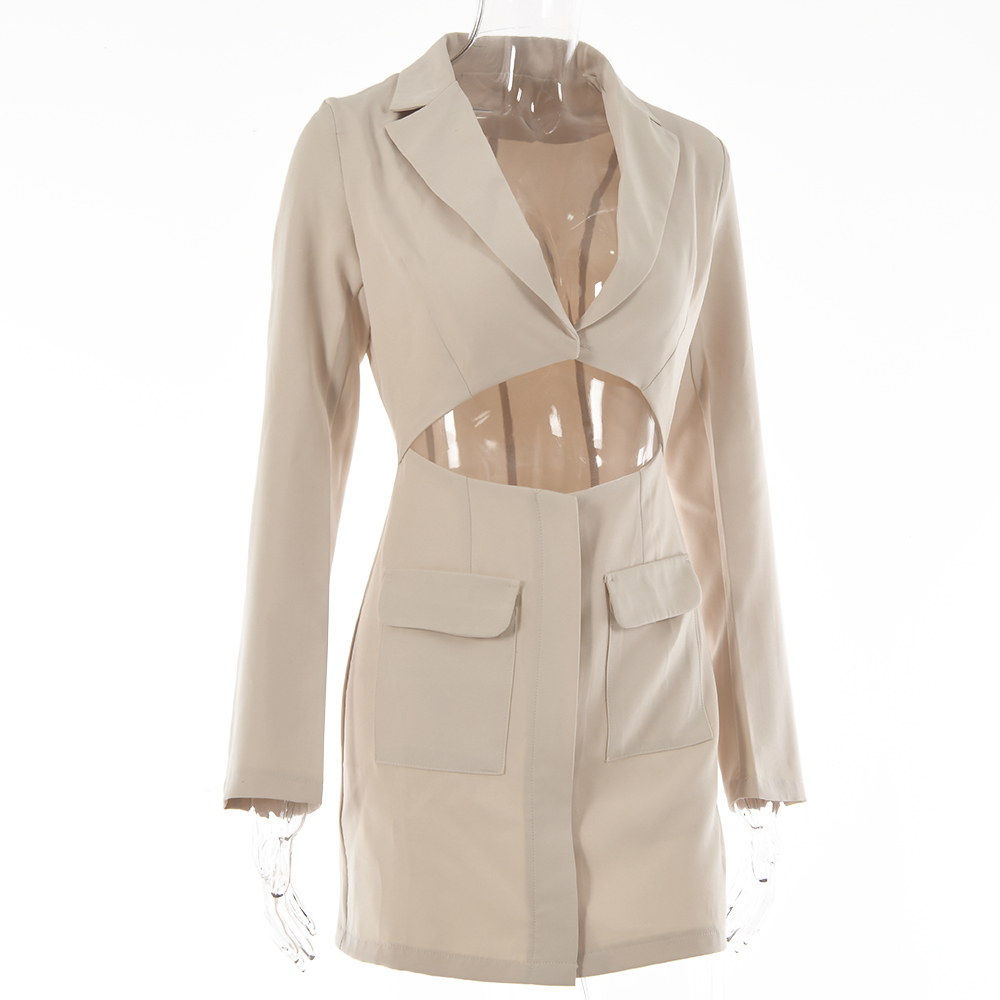 Waliicorners Lapel V Neck Hollow Out Pencil Dress Elegant Dresses Long Sleeve Blazer Dress 15 Heed045ff14ad44cfbe9afe413b00e824F