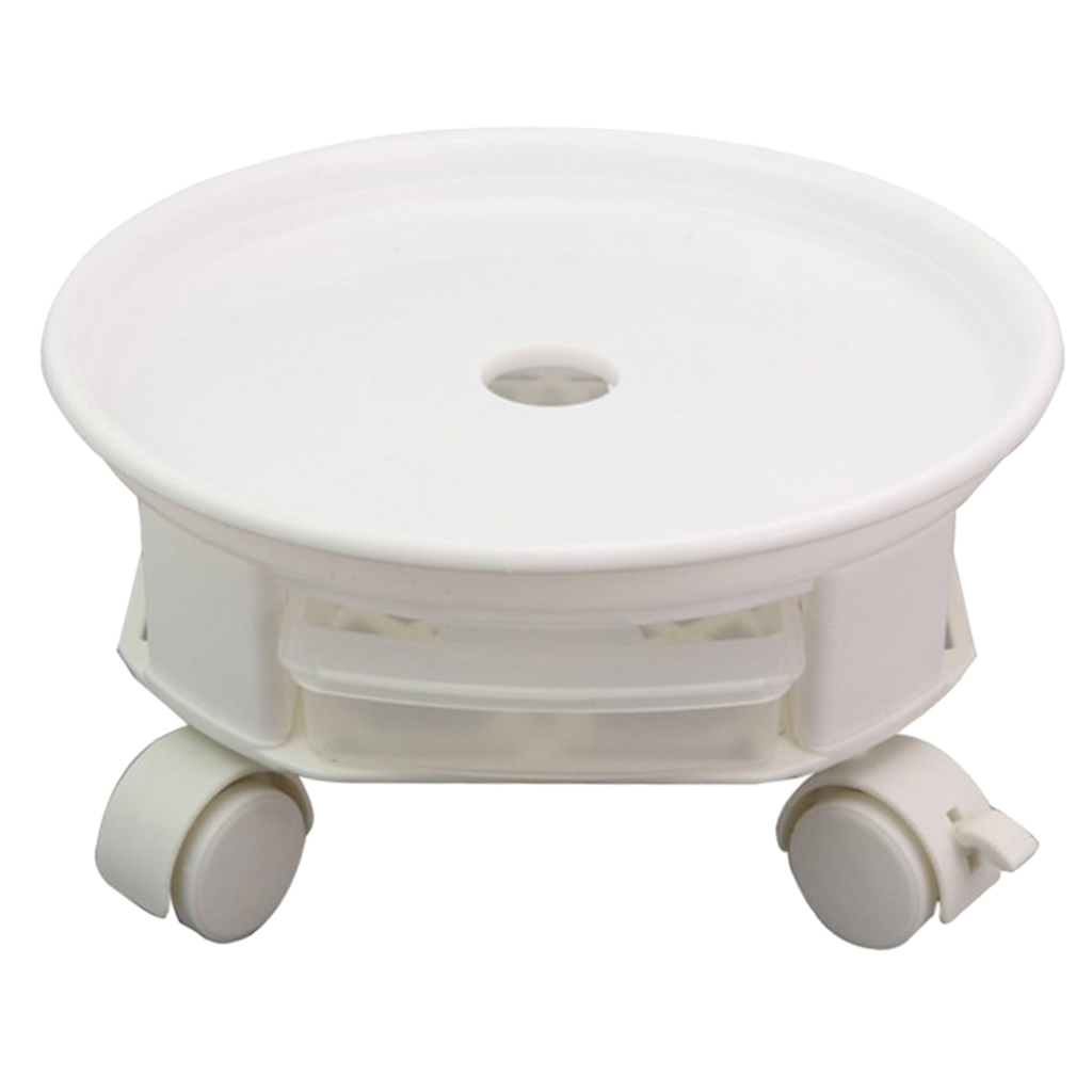 Natural Resin Plant Caddy Round Plant Dolly with Universal Wheels and Water Drawer - White
