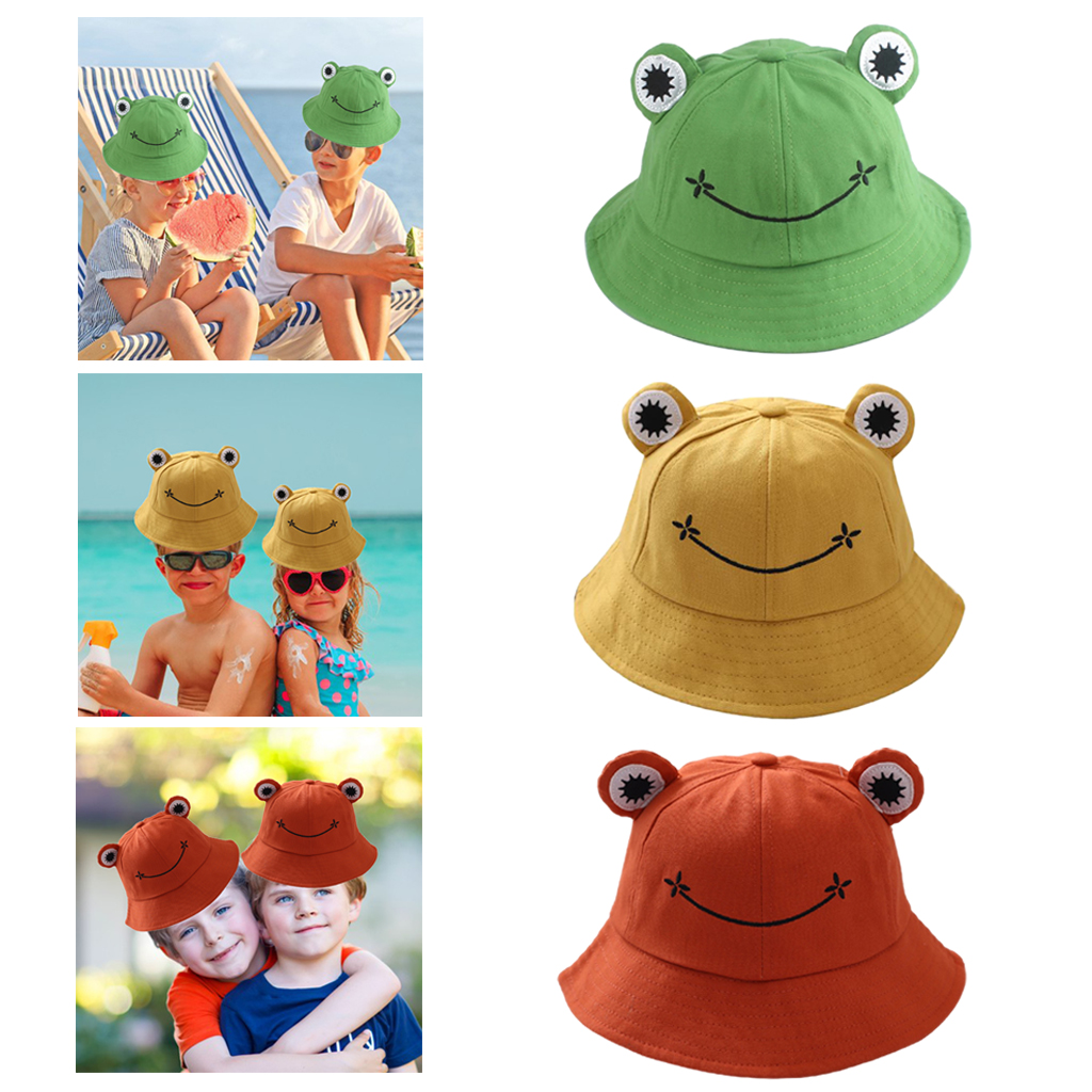 Cartoon Frog Bucket Hat Kids Children Cotton Fishing Cap Cute Froggy Hat Outdoor Fisherman Sun Hat