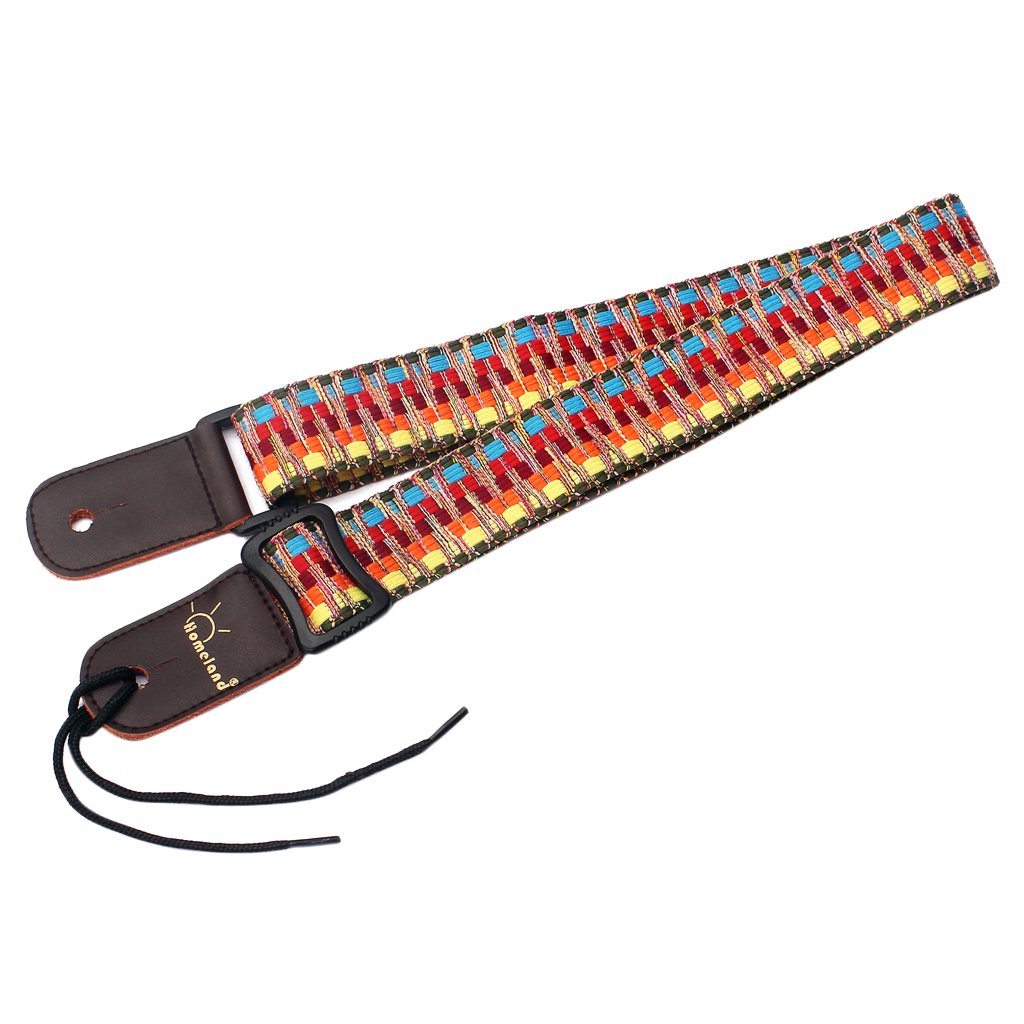 Adjustable Guitar Bass Strap w Leather Ends Stripy Pattern for Ukulele Banjo