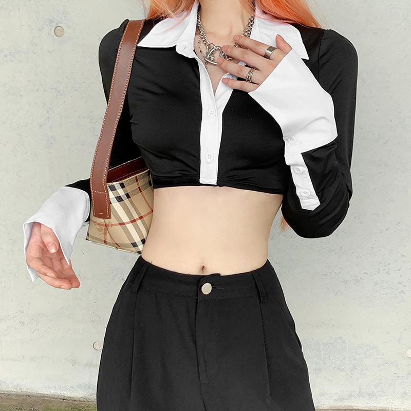 Waliicorners Casual Club Shirts Female Clubwear Long Sleeve Button Down Lapel Crop Tops Blouses 5 Heeee6833527d4cd2ad431a5e001bb5e8m