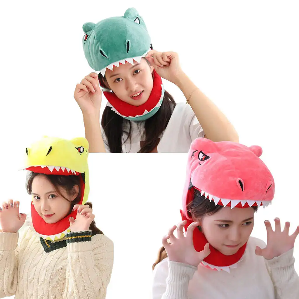 Cute Dinosaur Head Hat Cosplay Headgear Plush Dinosaur Hats Holiday Cosplay Costume
