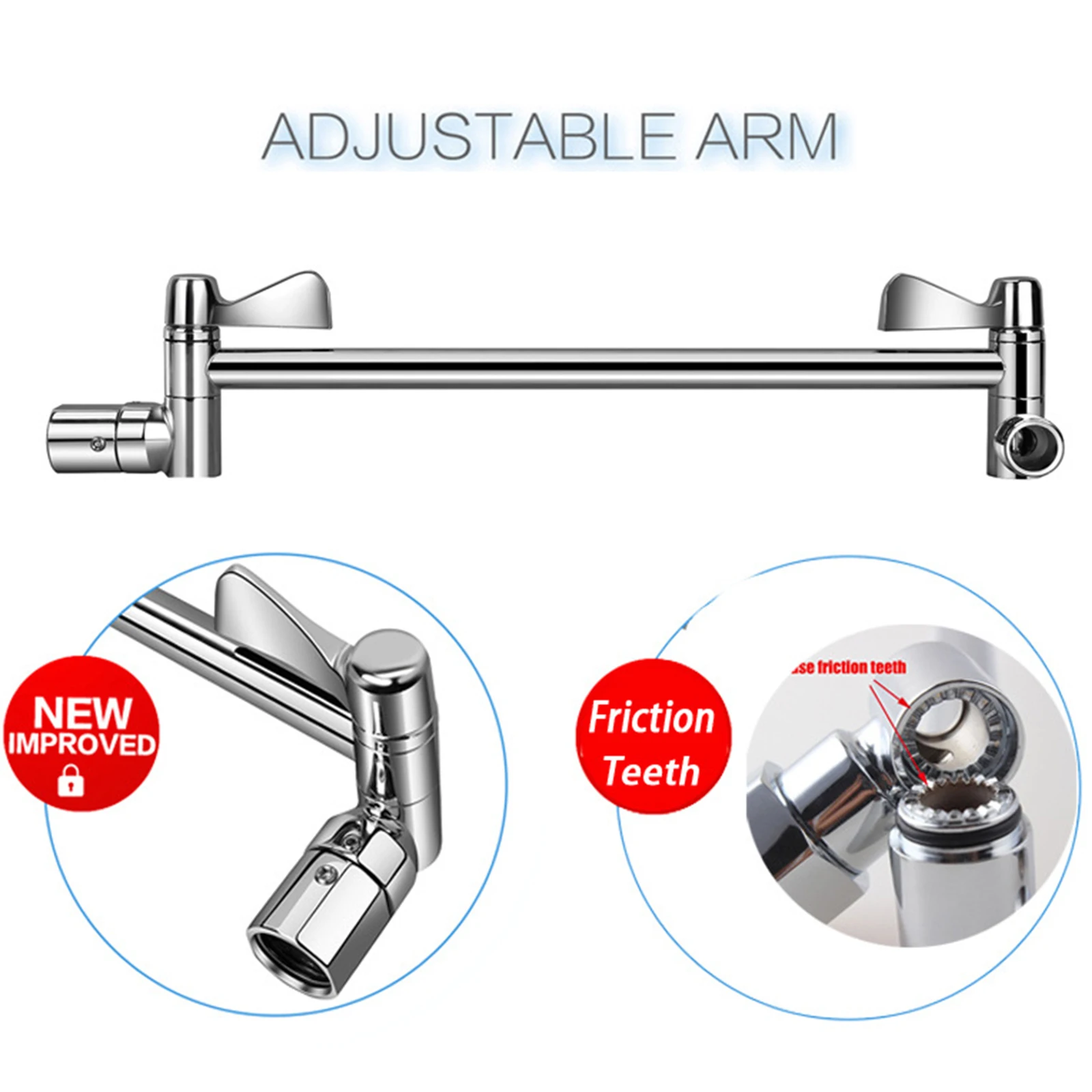 Adjustable Shower Arm Extension Stainless Steel Shower Head Extension Arm with High Polished Chrome Finish