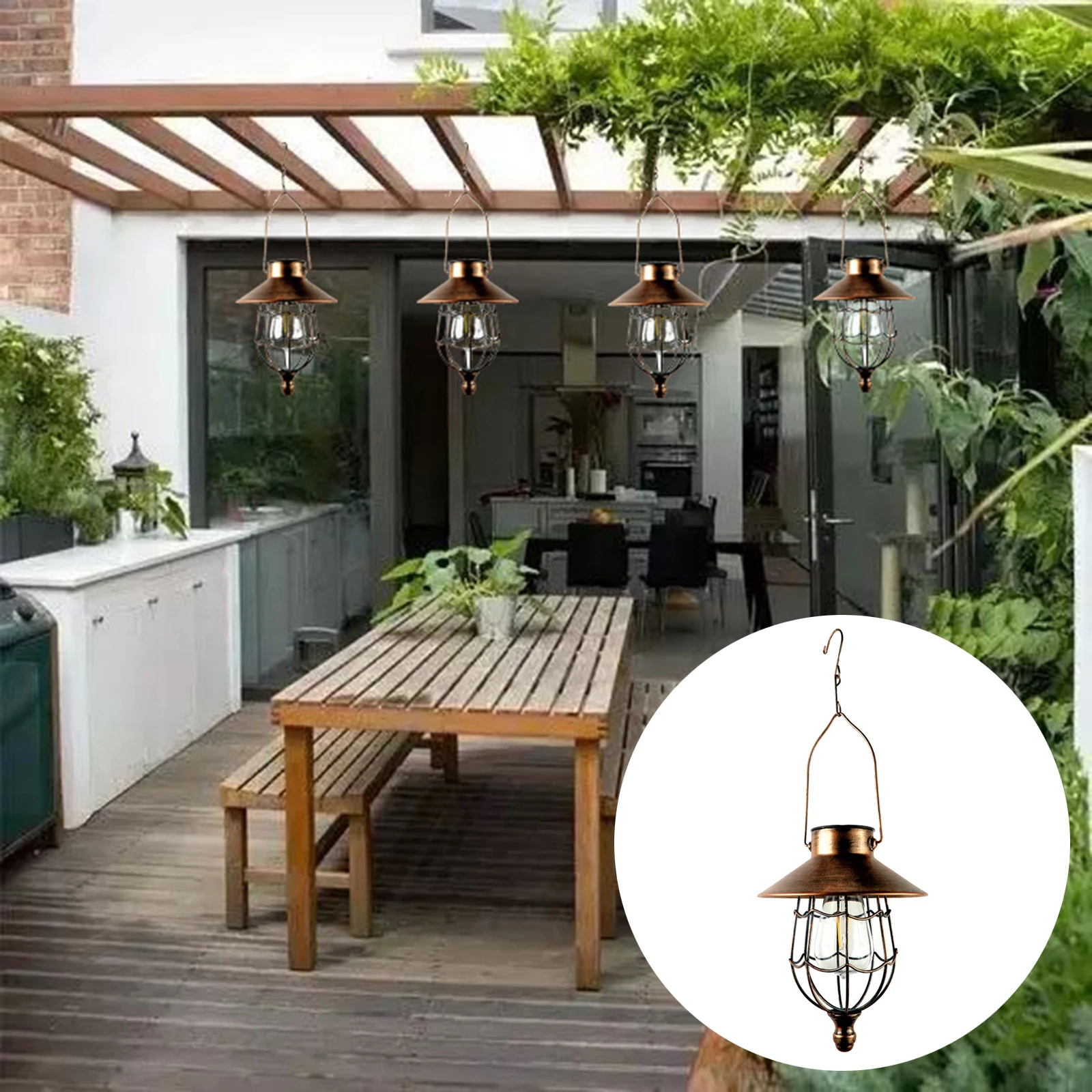 Vintage Style Solar Lantern Hanging Lamp Light Metal for Garden Decoration
