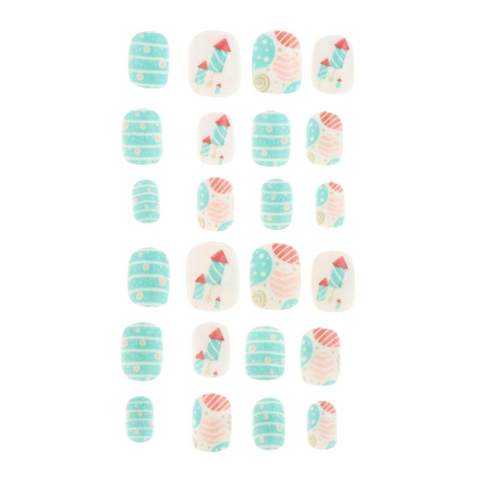 24Pcs False Nail Tips Cute Glitter Decorated Artificial Fake Nails for Christmas Salons Home Art Decoration Children Kids Girls