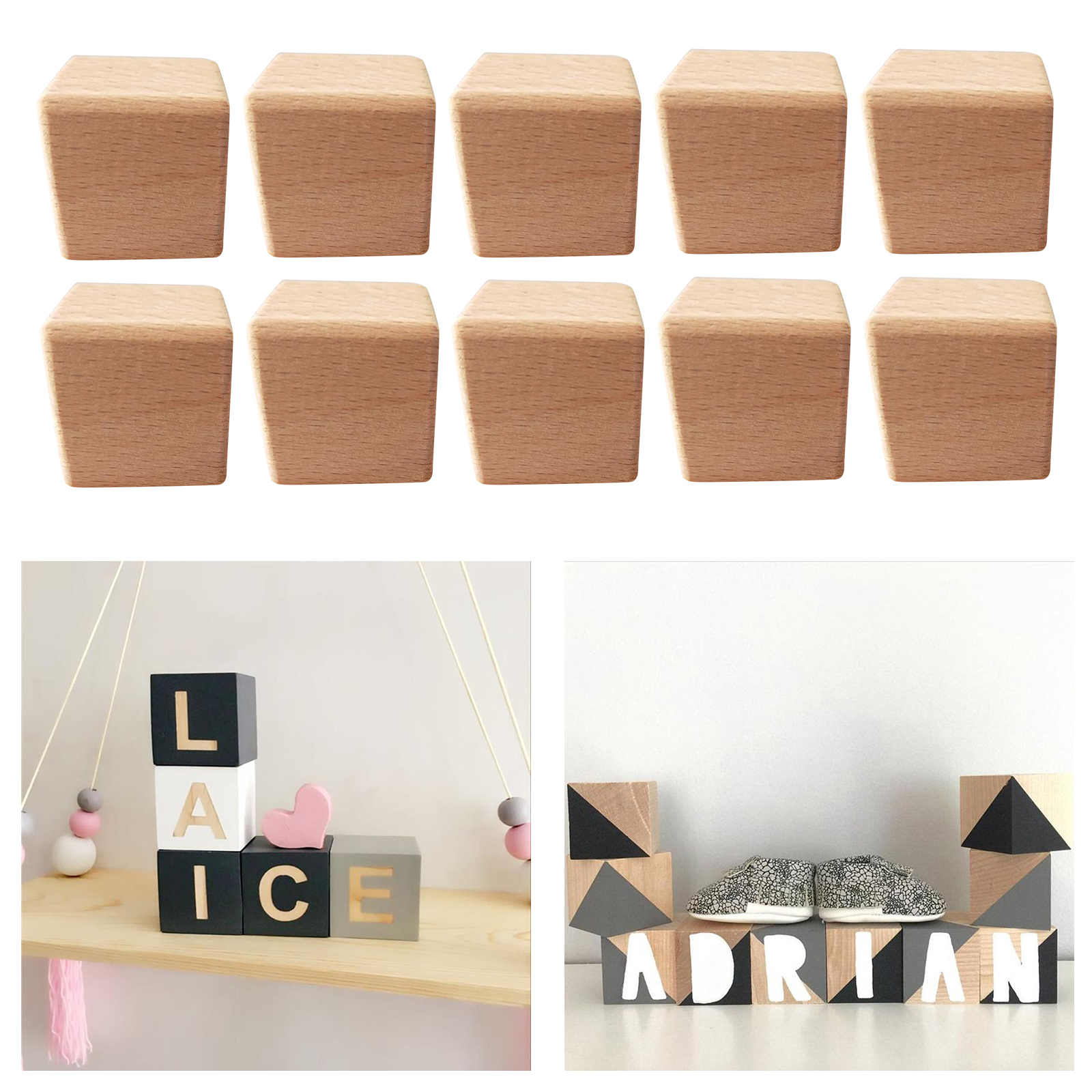 Natural Wooden Block Kids Toy Building Cubes Math Teaching Aid DIY Crafts