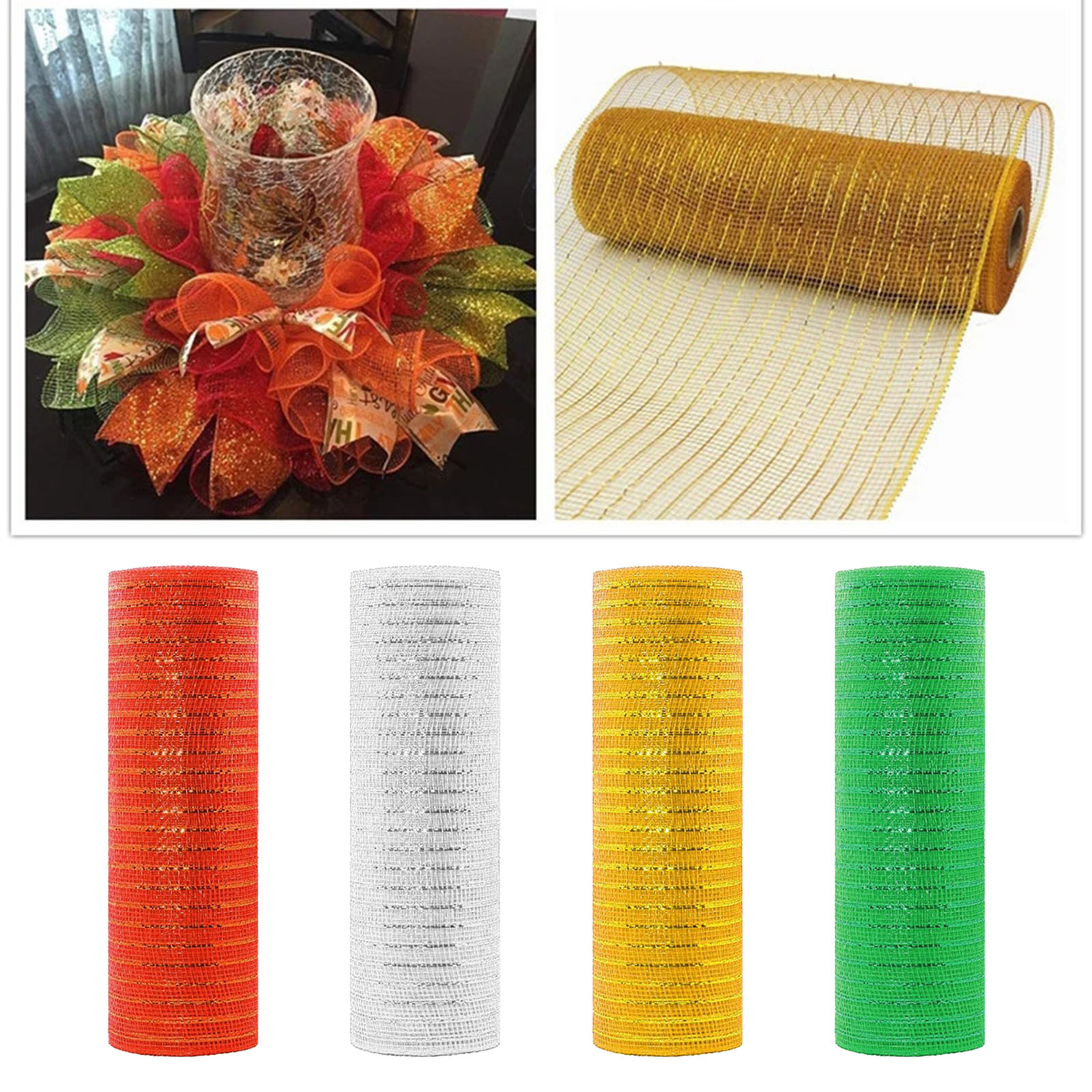 Mesh Ribbon Deco Mesh Deco Poly Mesh Ribbon 10 inch x 30 feet Metallic Roll 4 Colors for Wreaths, Swags and Decorating