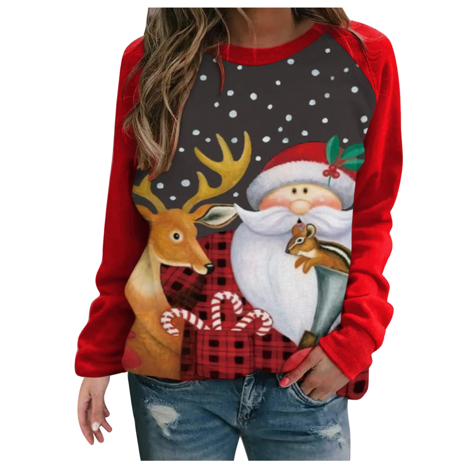 Women Hoodies Kimloog 3D Print Long Sleeve Christmas Santa Snowman Ugly Drawstring Sweatshirts Pullover S, Green