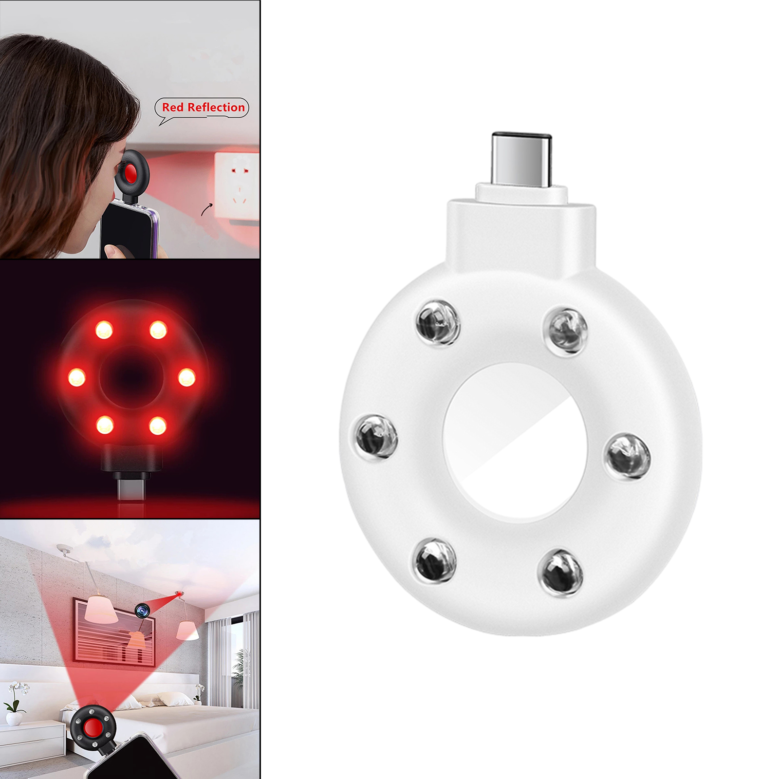 Portable Camera Detector Invisible Camera Finder W/LED Lights for Travel Hotels Bathrooms, Easy to use: No settings, no buttons