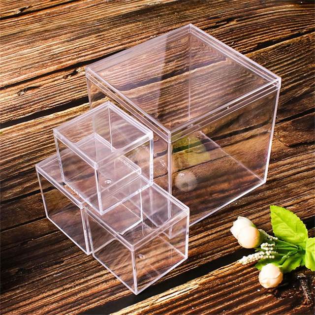 Sales Promotion!!Square Cube 4pcs Clear Acrylic Storage Boxes Organizer  Containers