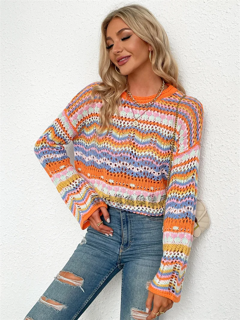 pullover sweater Spring and Autumn Women Long Sleeve O-neck Striped Casual Sweaters Women Pullovers Woman Sweaters Sweaters