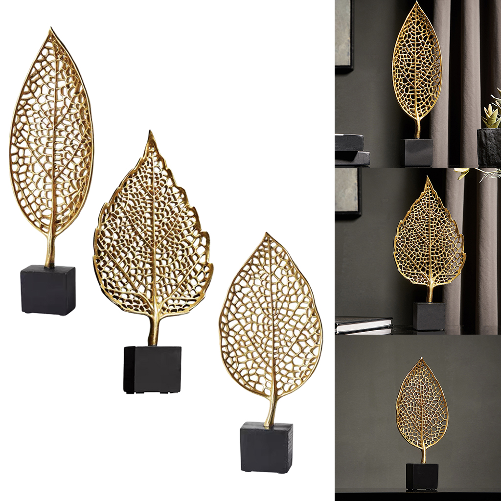 Golden Leaf Art Desktop Sculpture Statue Leaves Figurines Office Home Living Room Bedroom Decorative