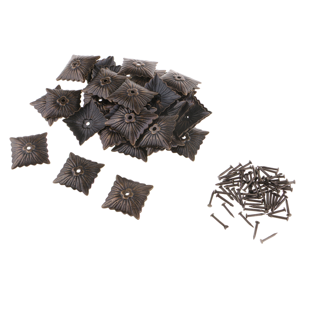 50 Pieces Vintage Square Flower Design Iron Tack Nails Stud Pins Sofa Furniture Wall Upholstery Sofa Door Decoration