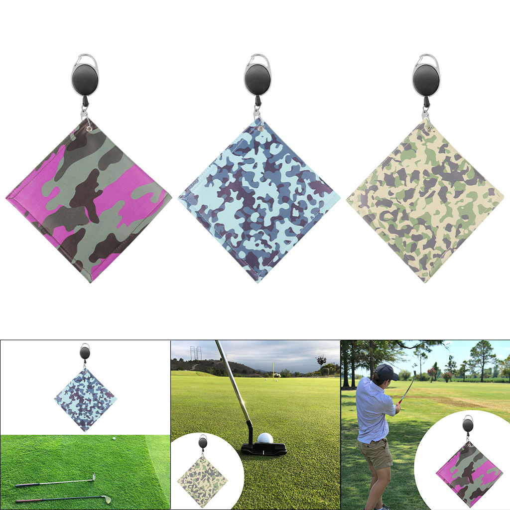 Golf Towel Double-Sided W/ Clip Club Cleaner Cleaning Cloth Club Head Wiping Cloth for Scrub Golf Sports Gym Fitness Outdoor
