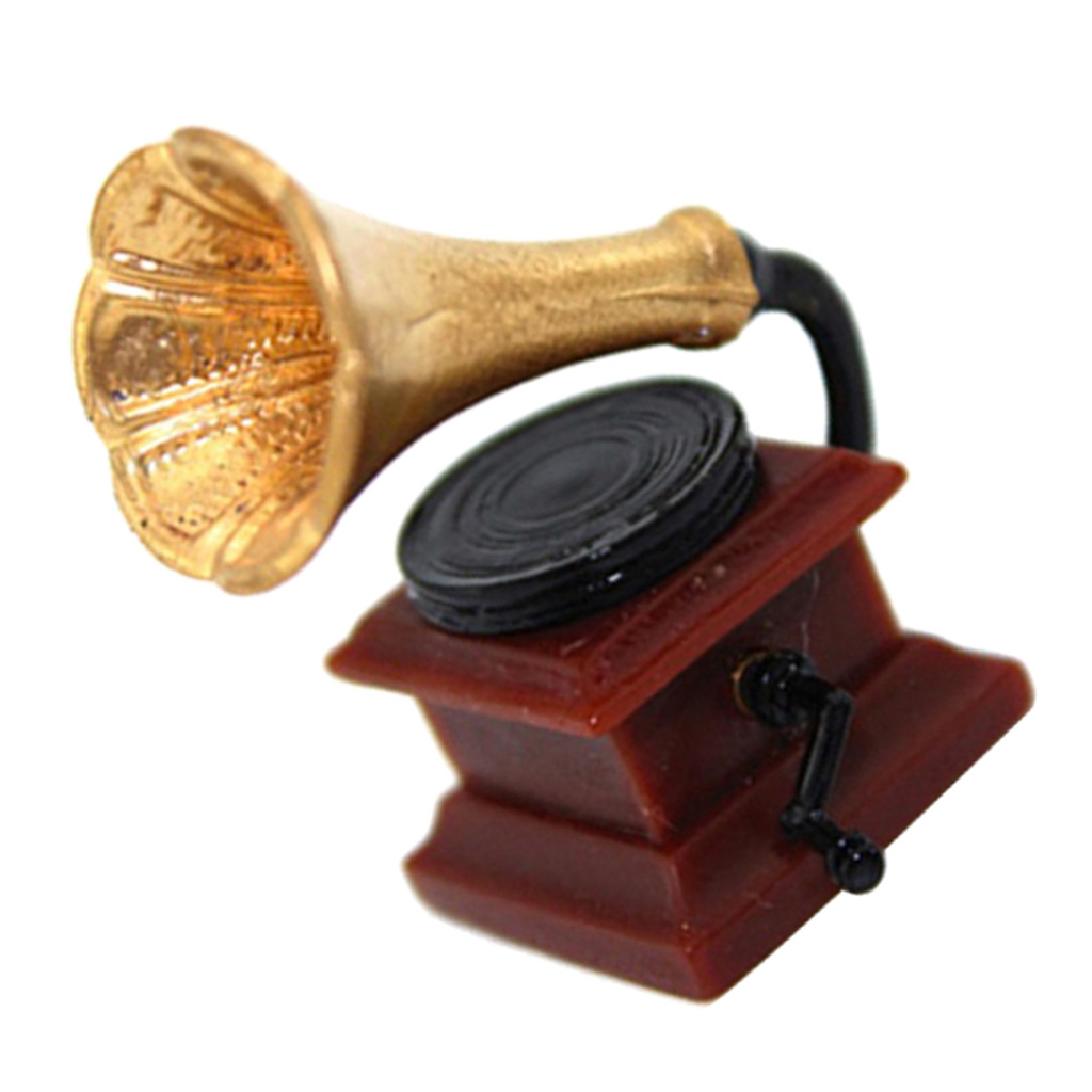 1:12 Antique Mini Record Player Model Gramophone Dollhouse Bedroom/Living Room