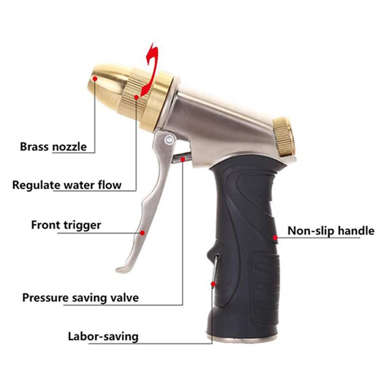 Brass High Pressure Jet Garden Water Hose Spray Nozzle 4 Spray Modes, Durability Leak-Proof