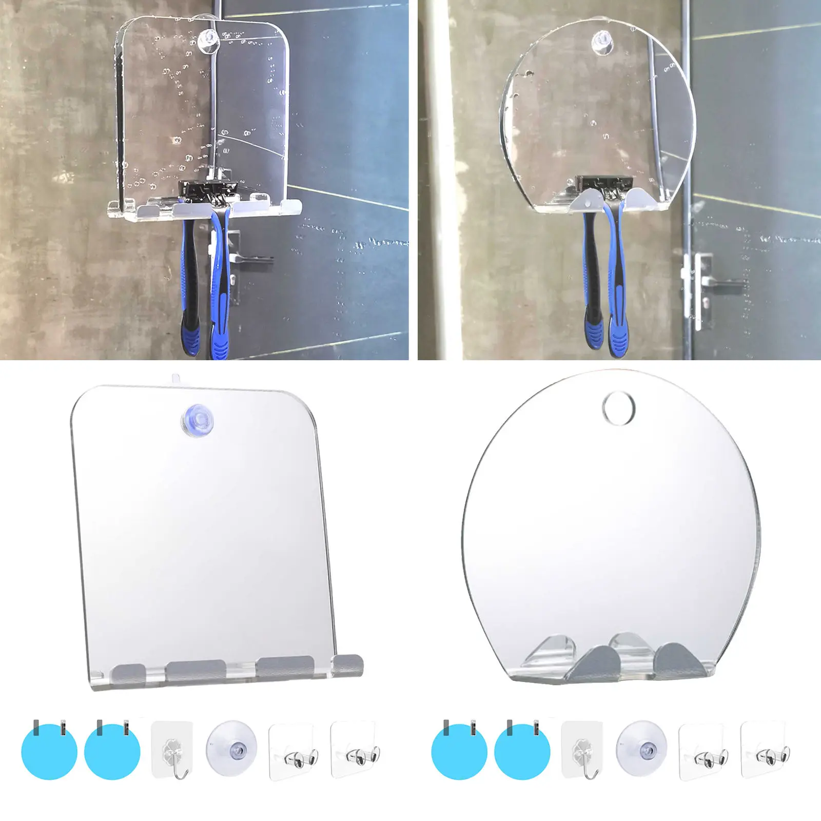 Portable Fogless Shower Shaving Makeup Mirror, with Suction Cup Wall Hanging, Travel Bathroom Anti Fog Mirror