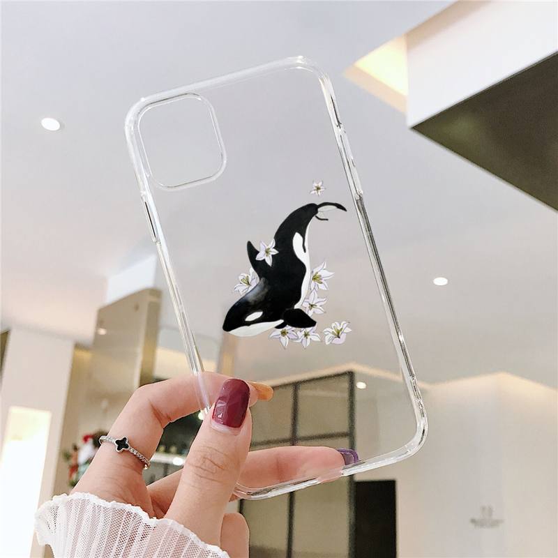 killer whale Phone Case for iPhone 11 12 13 pro XS max mini 6 6s 7 8 plus X XR SE2020 Samsung A 51 50 52 Transparent cover funda iphone 13 pro max case clear