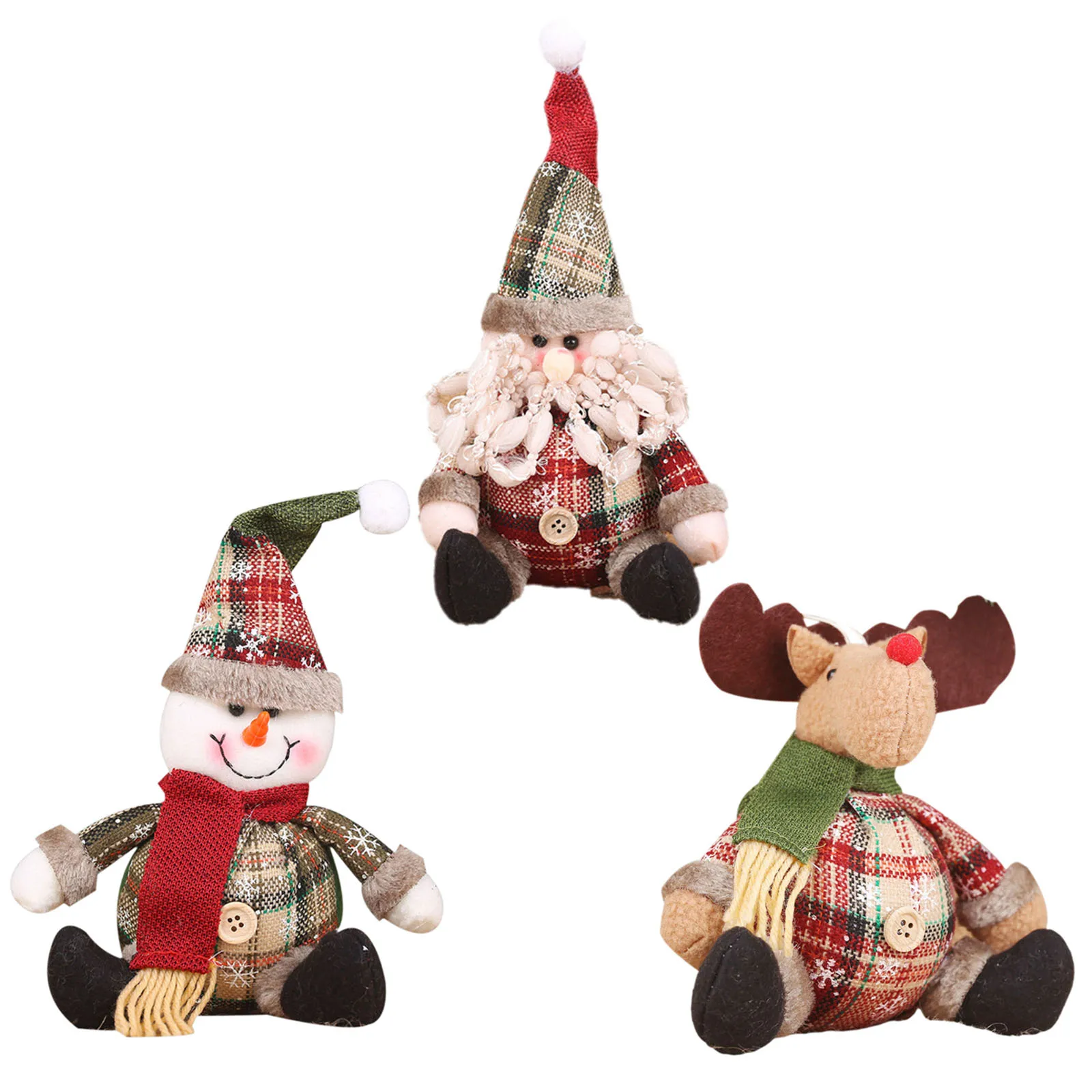 Xmas Hanging Doll Santa Clause Snowman Reindeer Plush Ornaments 3D Christmas Ornaments for Stocking Ball Bell Fireplace