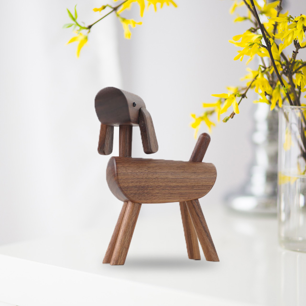 Wooden Dog Statue Decoration, Figurines Home Decor, Puppy Dogs Lovers Living Room Bedroom Office Desktop Shelf Ornament