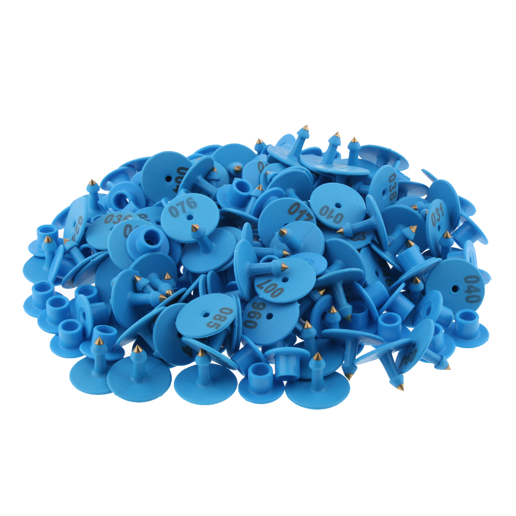 100PCS Small Pre Numbered Livestock Ear Tags for Pig Cow Goat Sheep Blue
