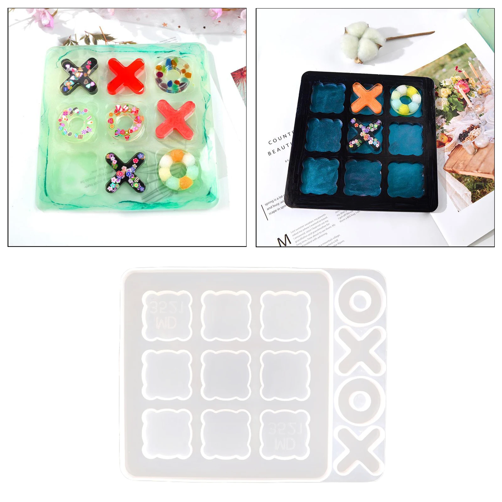 DIY Tic-Tac-Toe Game Board Silicone Mold Casting Mould Craft 243x193x11mm for Concrete,Cement