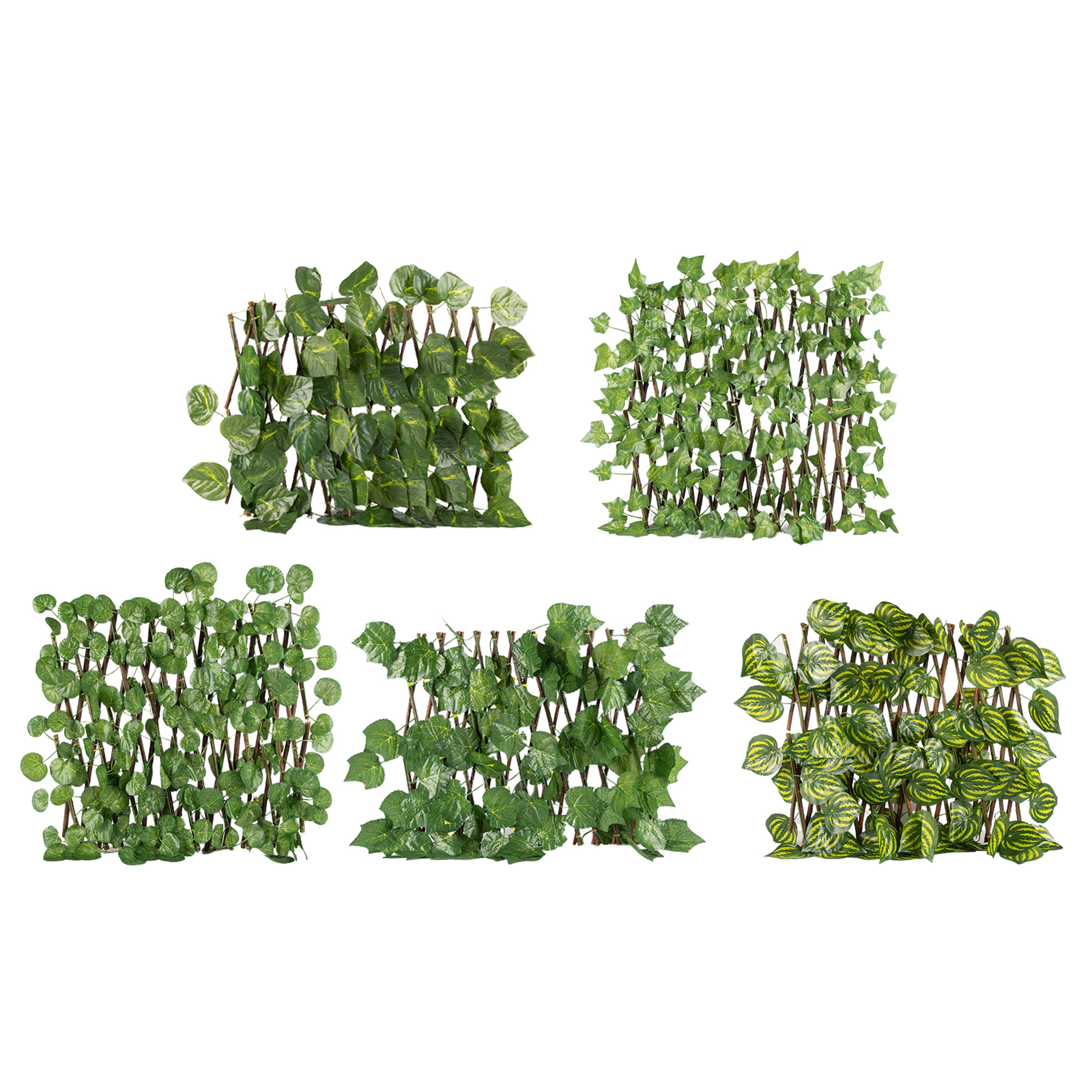 Expandable Garden Screening Trellis Wooden Fence with Artificial Leaves