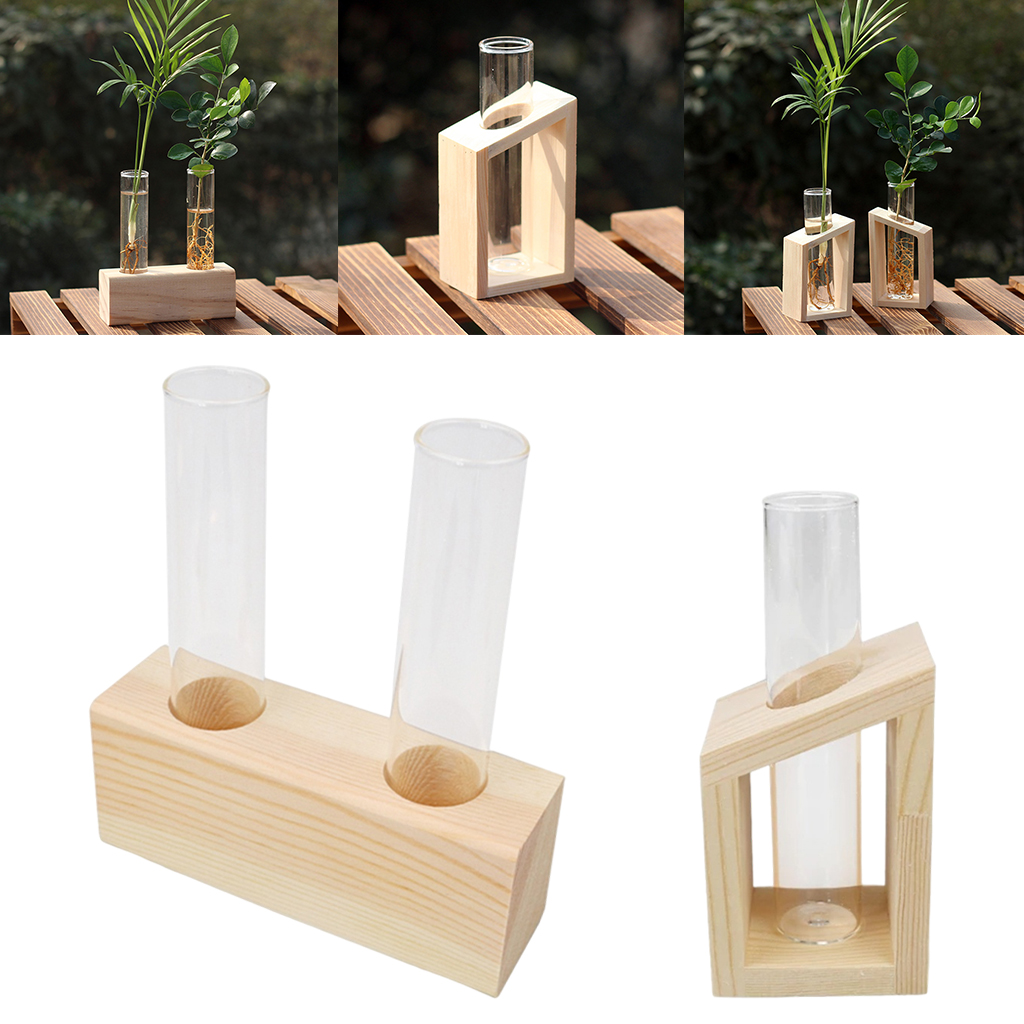Crystal Glass Test Tube Vase In Wooden Stand Flower Pots for Hydroponic Plants Home Garden Decoration
