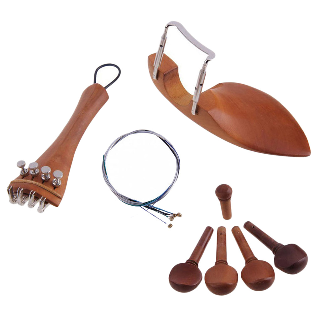 Tooyful 4/4 Violin Parts Accessories Jujube Wood Chin Rest Tailpiece Fine Tuner Tuning Peg Tailgut Endpin Strings Kit DIY