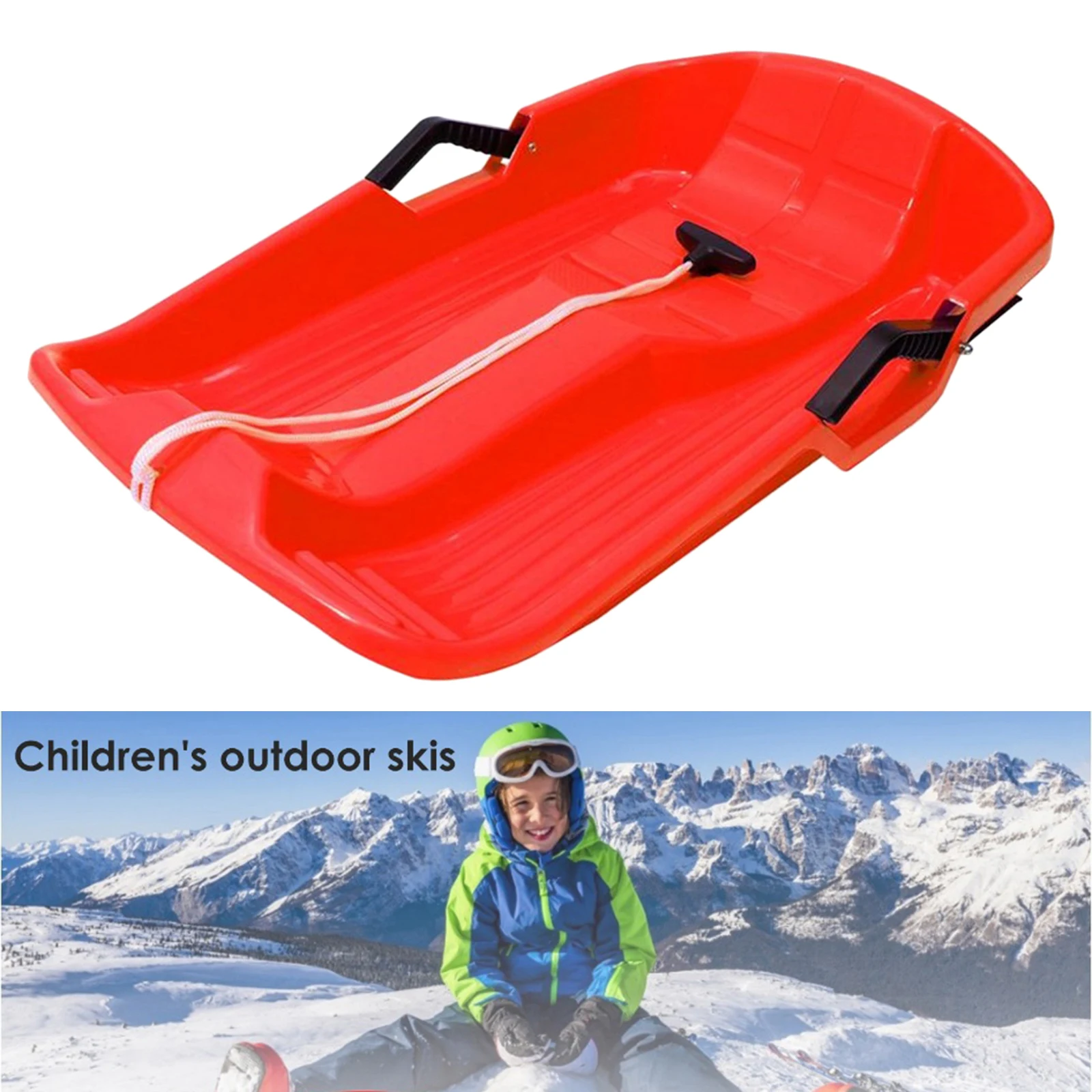 Green #N/A PE Sledge with Rope Winter Snow Toboggan Sled Outdoor Sled Sleigh Slider Sledding Luge Good Toy for Kids Adults Xmas Present 