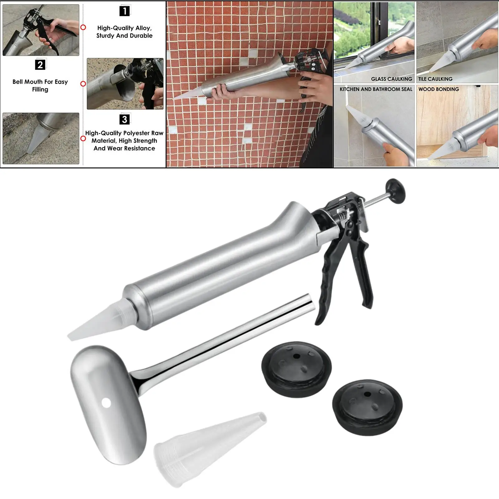 Caulking Gun Filling Tool with Nozzles Durable Sealer Tile Stainless Steel Manual Mortar Sprayer Silicone Sealant