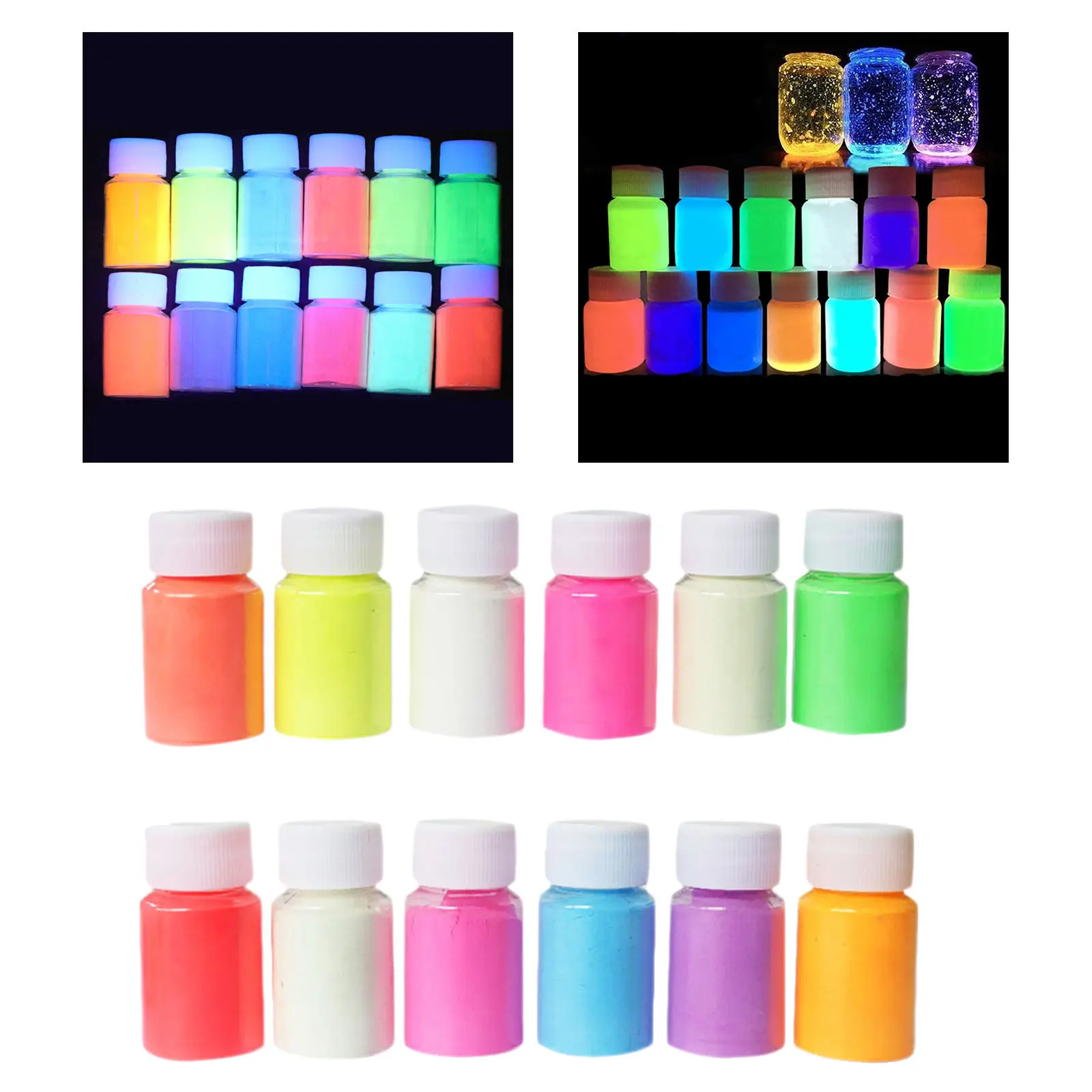 12 Colors Super Bright Luminous Epoxy Resin Pigment Glow in The Dark Liquid Colorant Body Art UV Body Paint Set Each 20g