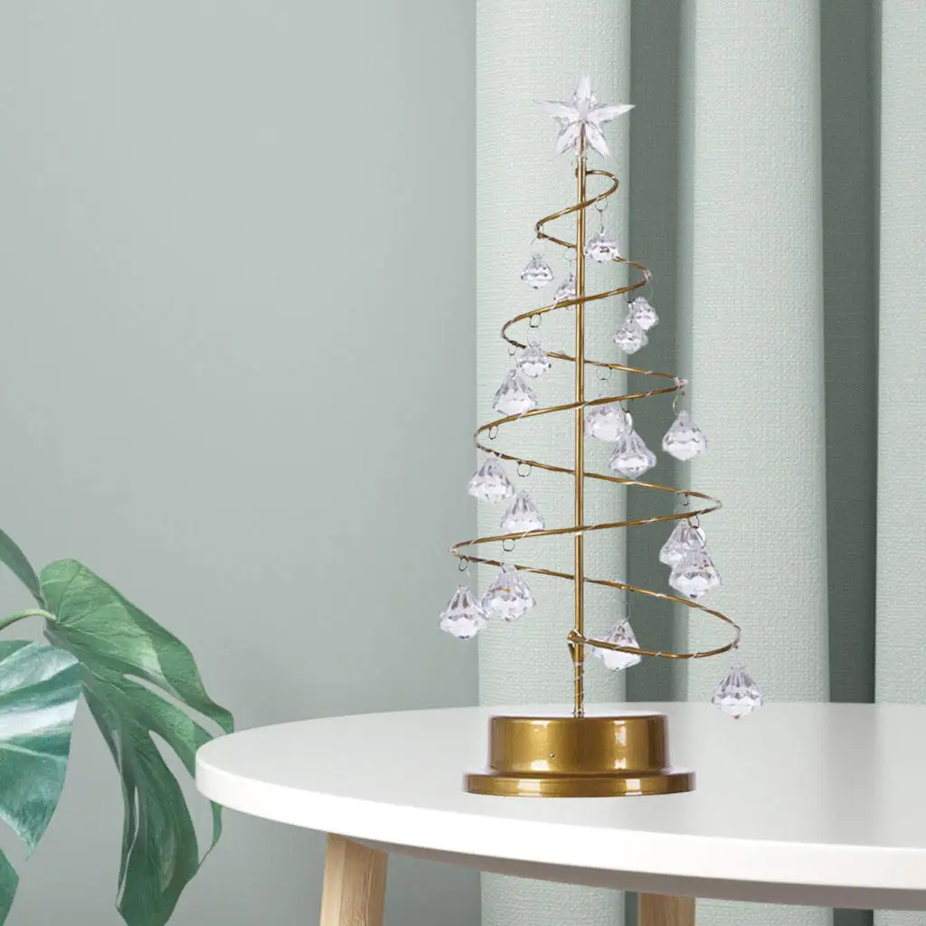 Christmas Tree Lamp Metal Crystal Warm White LED Lights String Light for Wedding Home Table Top Children Birthday