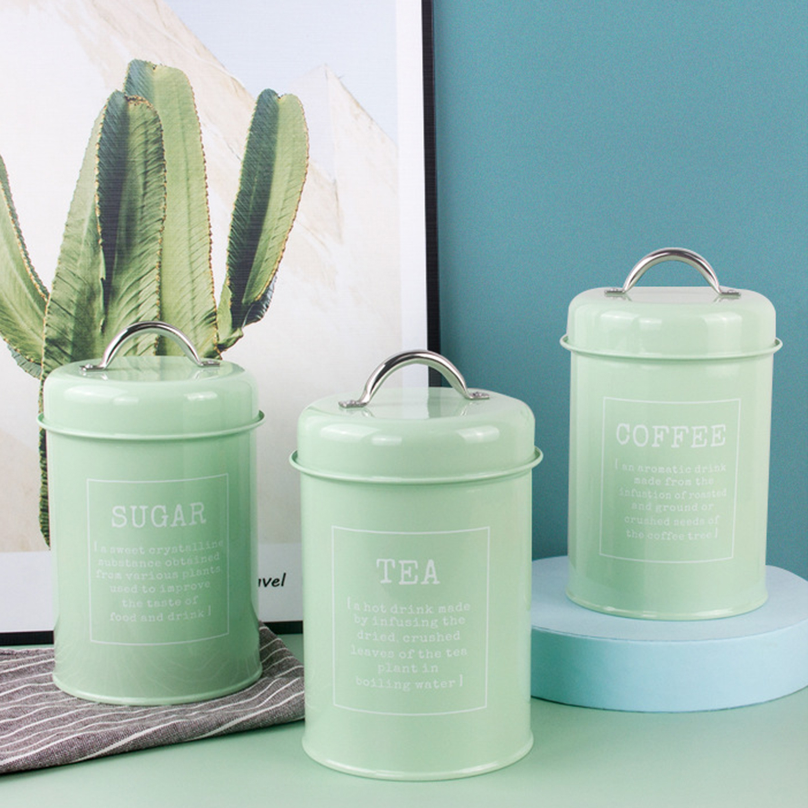 3 Pack Kitchen Food Storage Canisters with Lids Metal Coffee Tea Sugar Storage Tins Jars Set, One Size